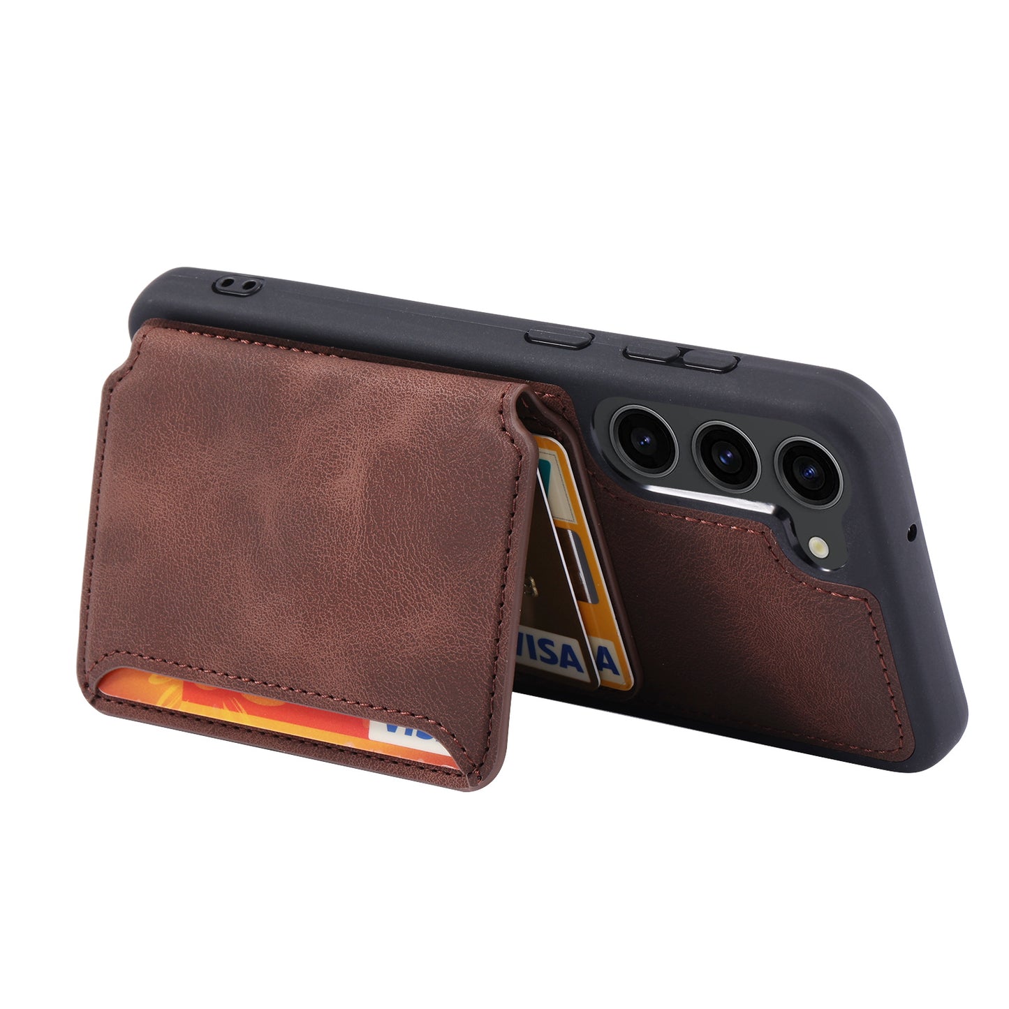 For Samsung Galaxy S24 Case RFID Blocking Leather Anti-Shock Kickstand Phone Cover - Coffee