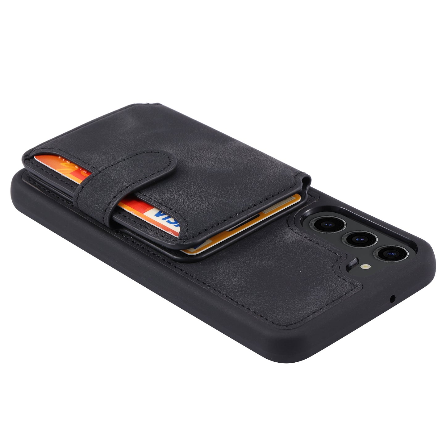 For Samsung Galaxy S24+ Leather Case Skin-touch RFID Blocking Wallet Phone Cover - Black