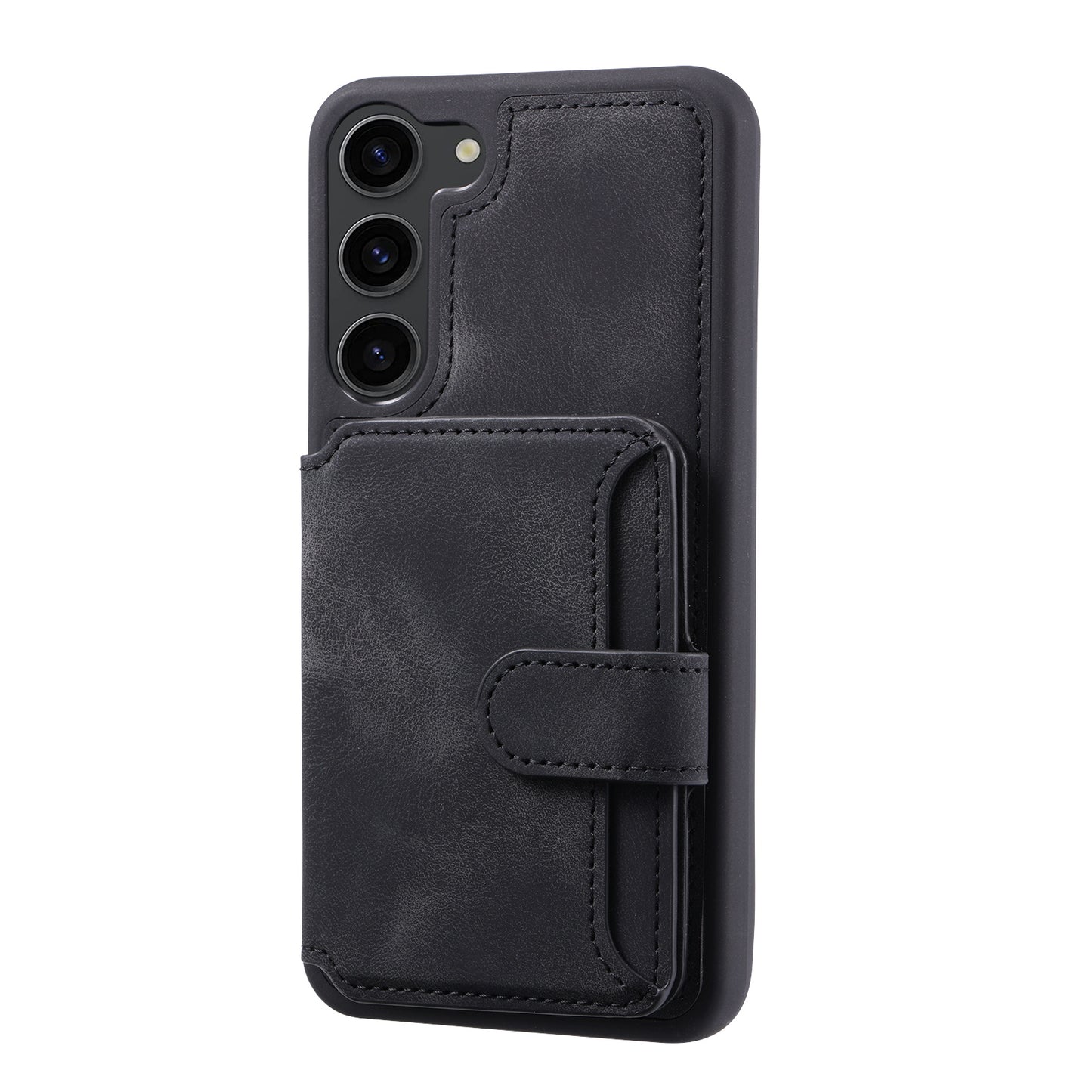 For Samsung Galaxy S24+ Leather Case Skin-touch RFID Blocking Wallet Phone Cover - Black