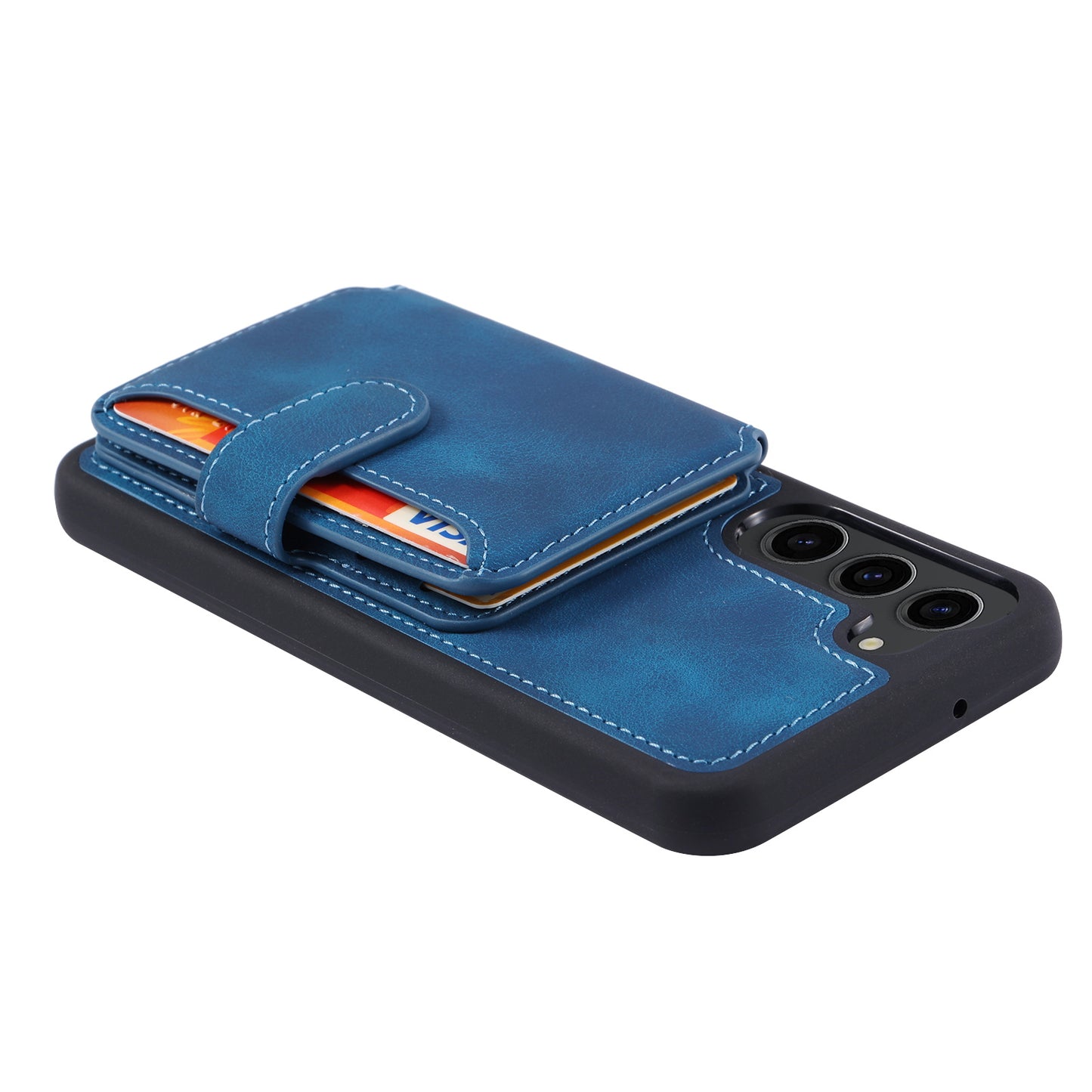 For Samsung Galaxy S24+ Leather Case Skin-touch RFID Blocking Wallet Phone Cover - Navy Blue