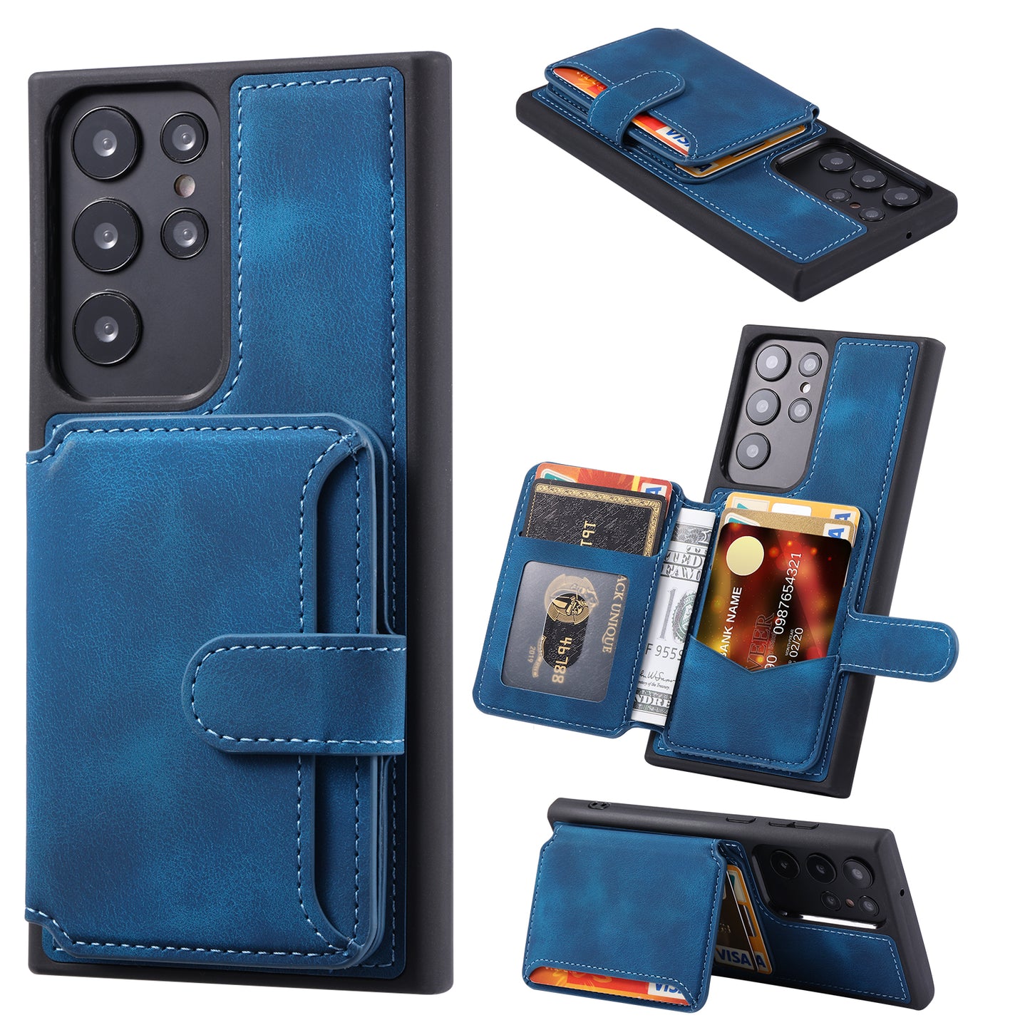 For Samsung Galaxy S24 Ultra Case RFID Blocking Wallet Phone Cover with Card Slot - Navy Blue