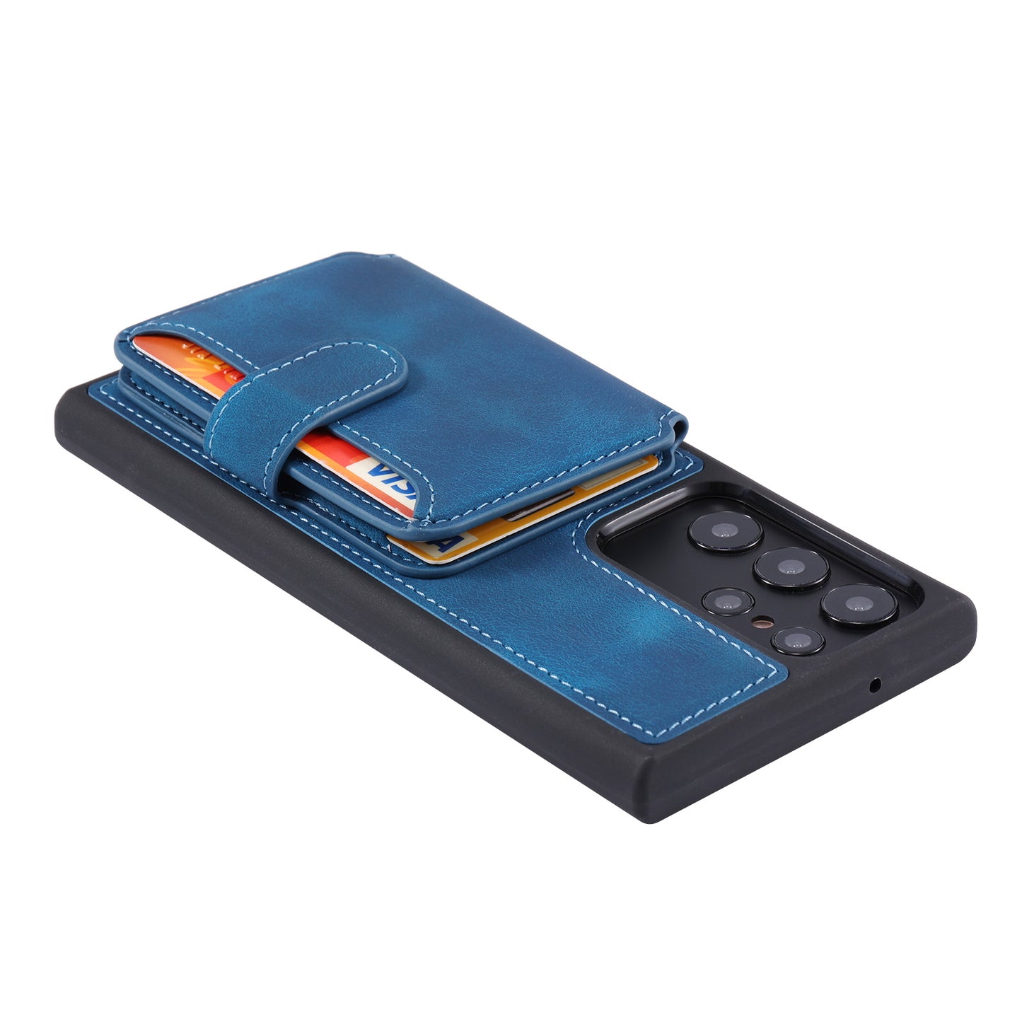 For Samsung Galaxy S24 Ultra Case RFID Blocking Wallet Phone Cover with Card Slot - Navy Blue