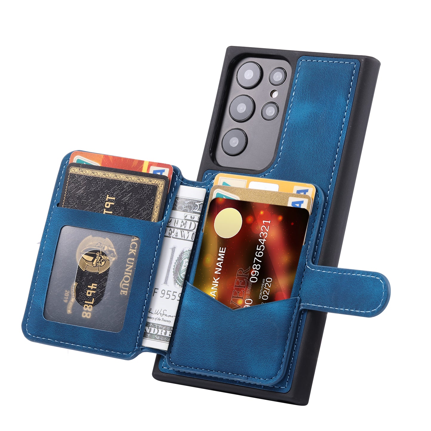 For Samsung Galaxy S24 Ultra Case RFID Blocking Wallet Phone Cover with Card Slot - Navy Blue