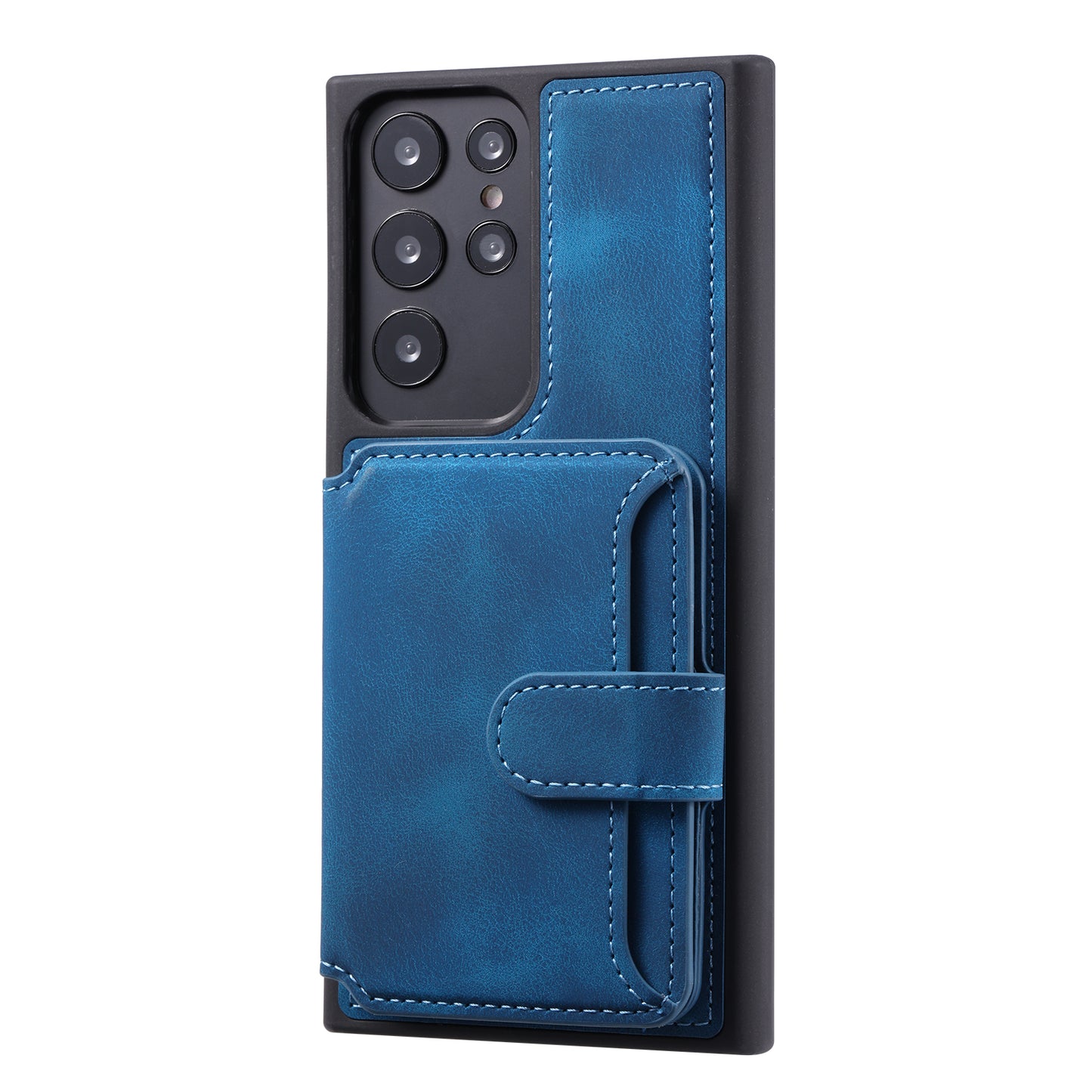 For Samsung Galaxy S24 Ultra Case RFID Blocking Wallet Phone Cover with Card Slot - Navy Blue