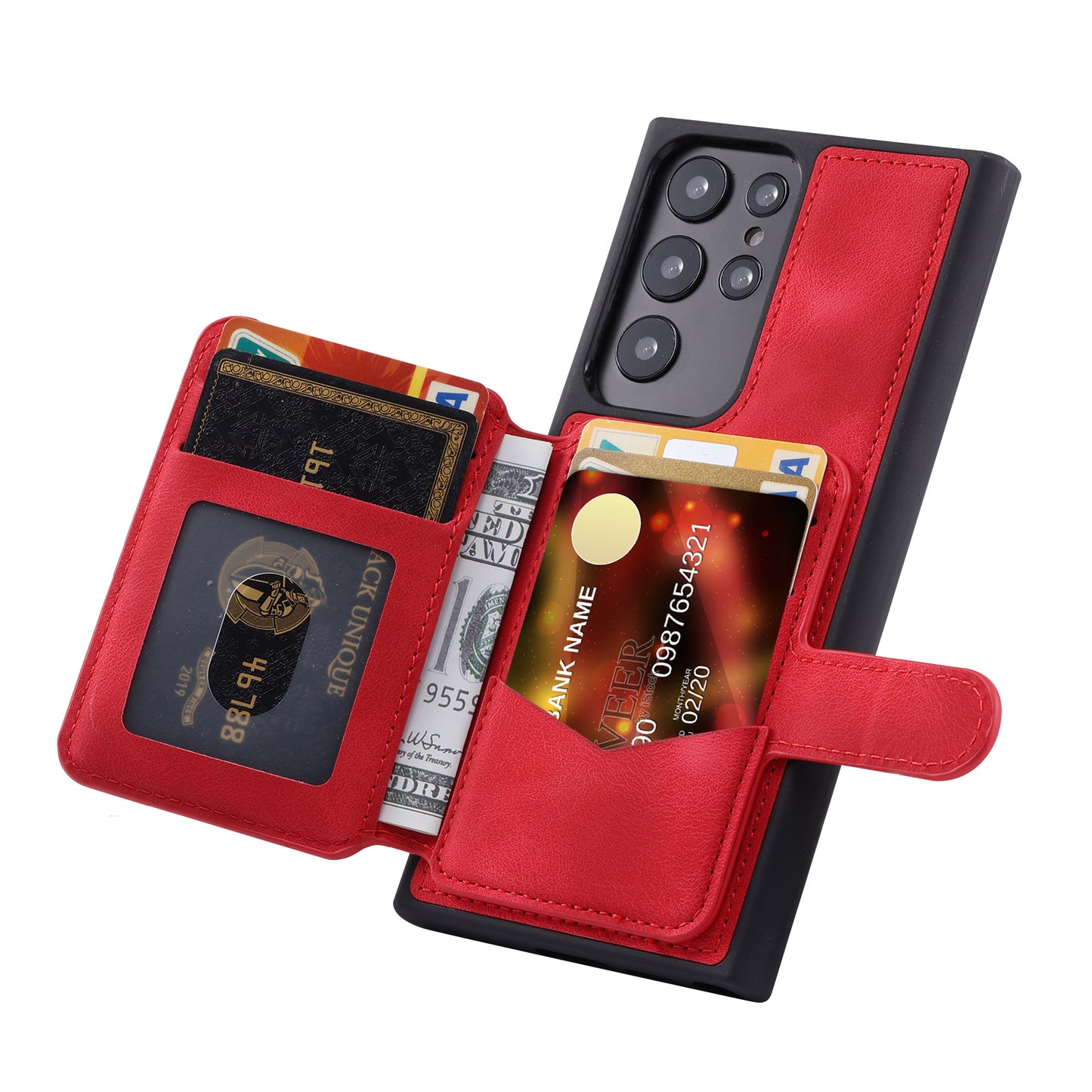For Samsung Galaxy S24 Ultra Case RFID Blocking Wallet Phone Cover with Card Slot - Red