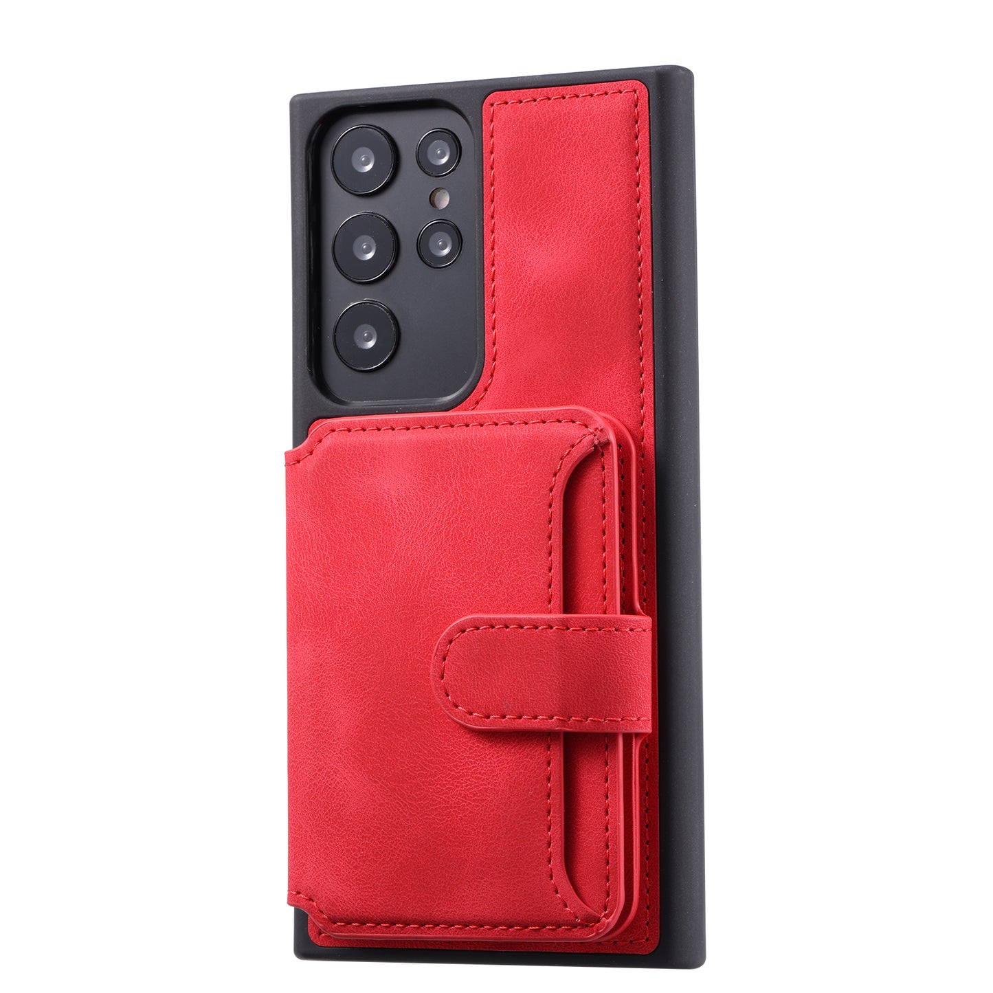 For Samsung Galaxy S24 Ultra Case RFID Blocking Wallet Phone Cover with Card Slot - Red