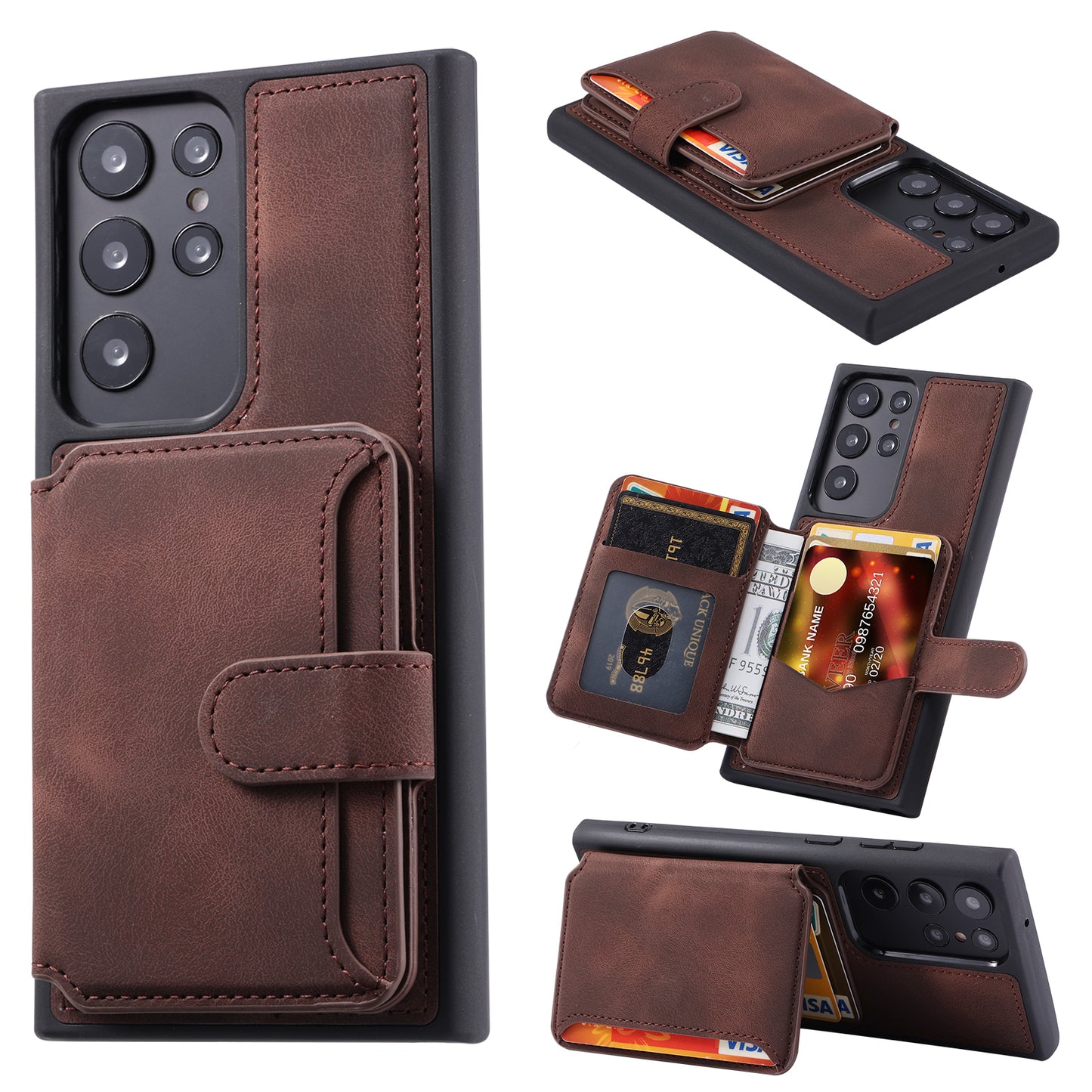 For Samsung Galaxy S24 Ultra Case RFID Blocking Wallet Phone Cover with Card Slot - Coffee
