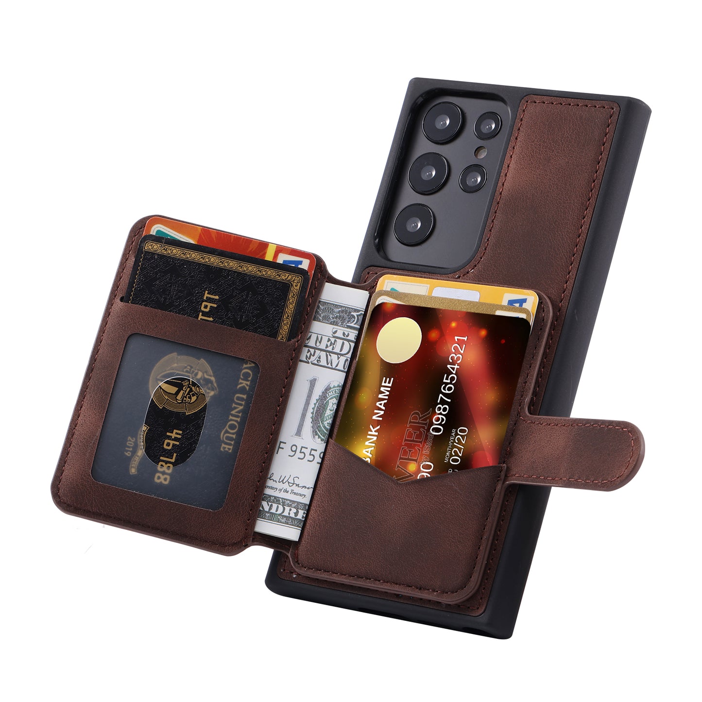 For Samsung Galaxy S24 Ultra Case RFID Blocking Wallet Phone Cover with Card Slot - Coffee