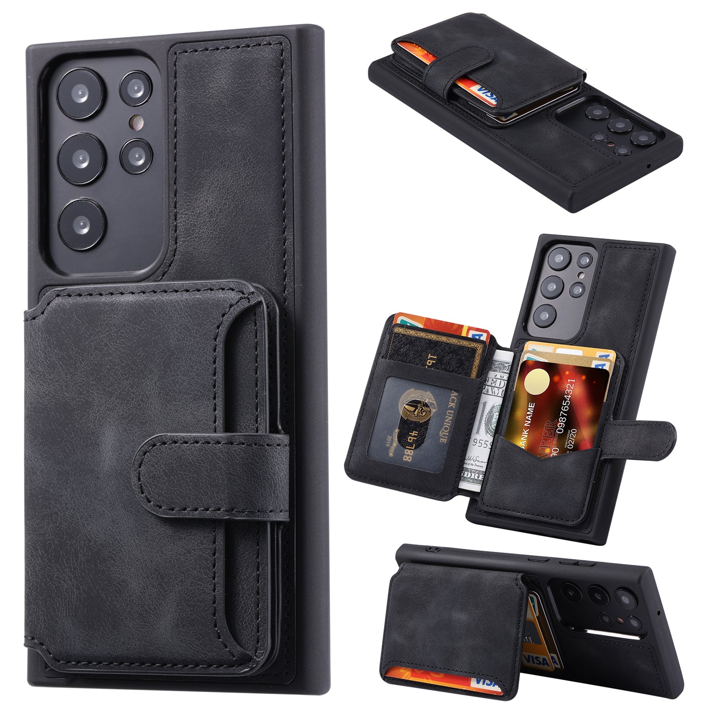 For Samsung Galaxy S24 Ultra Case RFID Blocking Wallet Phone Cover with Card Slot - Black