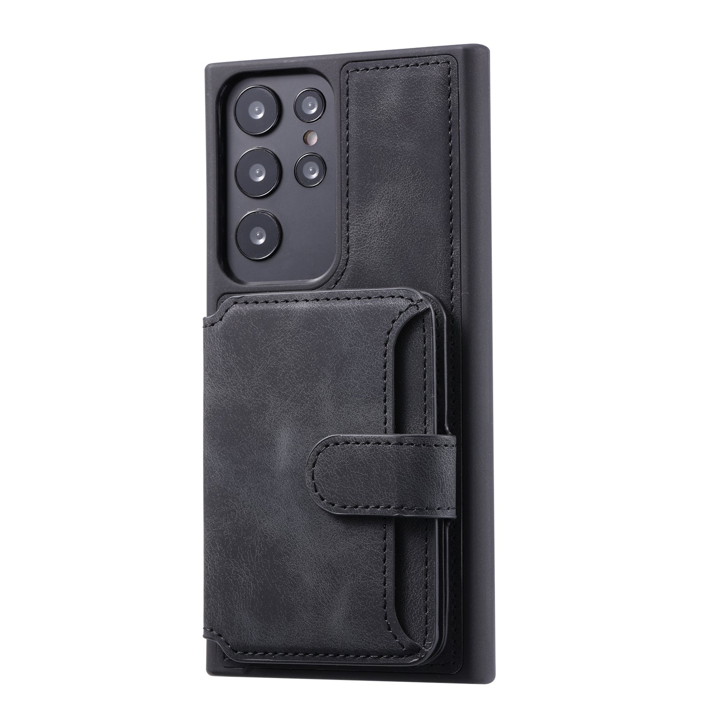For Samsung Galaxy S24 Ultra Case RFID Blocking Wallet Phone Cover with Card Slot - Black