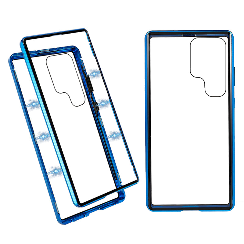 For Samsung Galaxy S24 Ultra Case Magnetic Tempered Glass Double-Sided Phone Cover - Blue