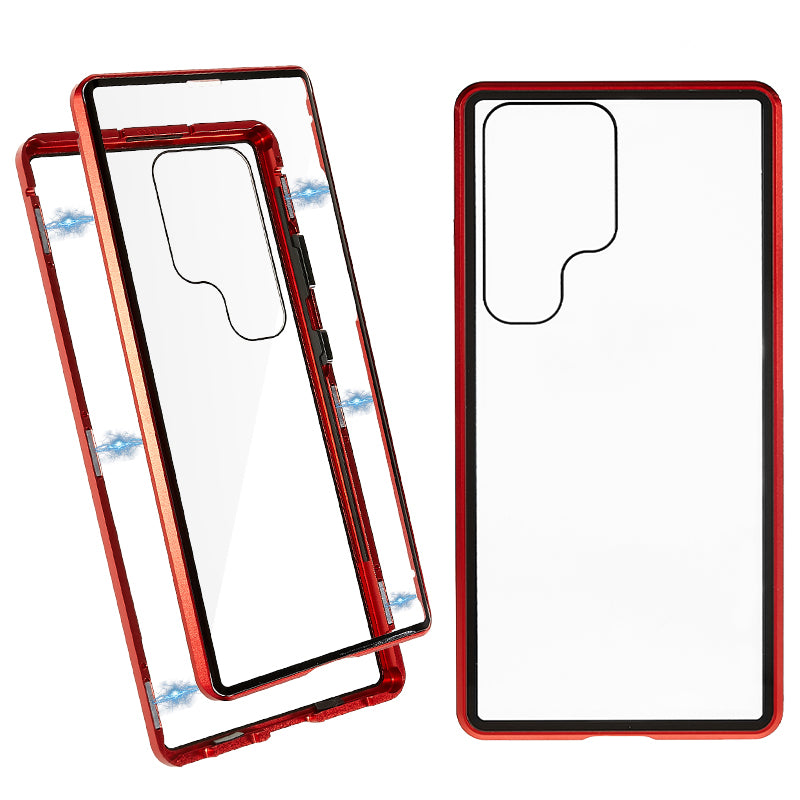 For Samsung Galaxy S24 Ultra Case Magnetic Tempered Glass Double-Sided Phone Cover - Red