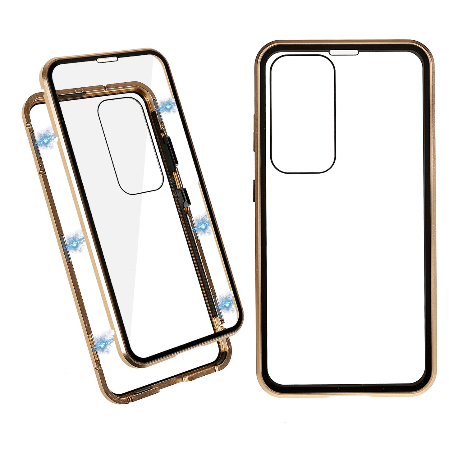 For Samsung Galaxy S24 Magnetic Case Double-Sided Tempered Glass Metal Frame Phone Cover - Gold