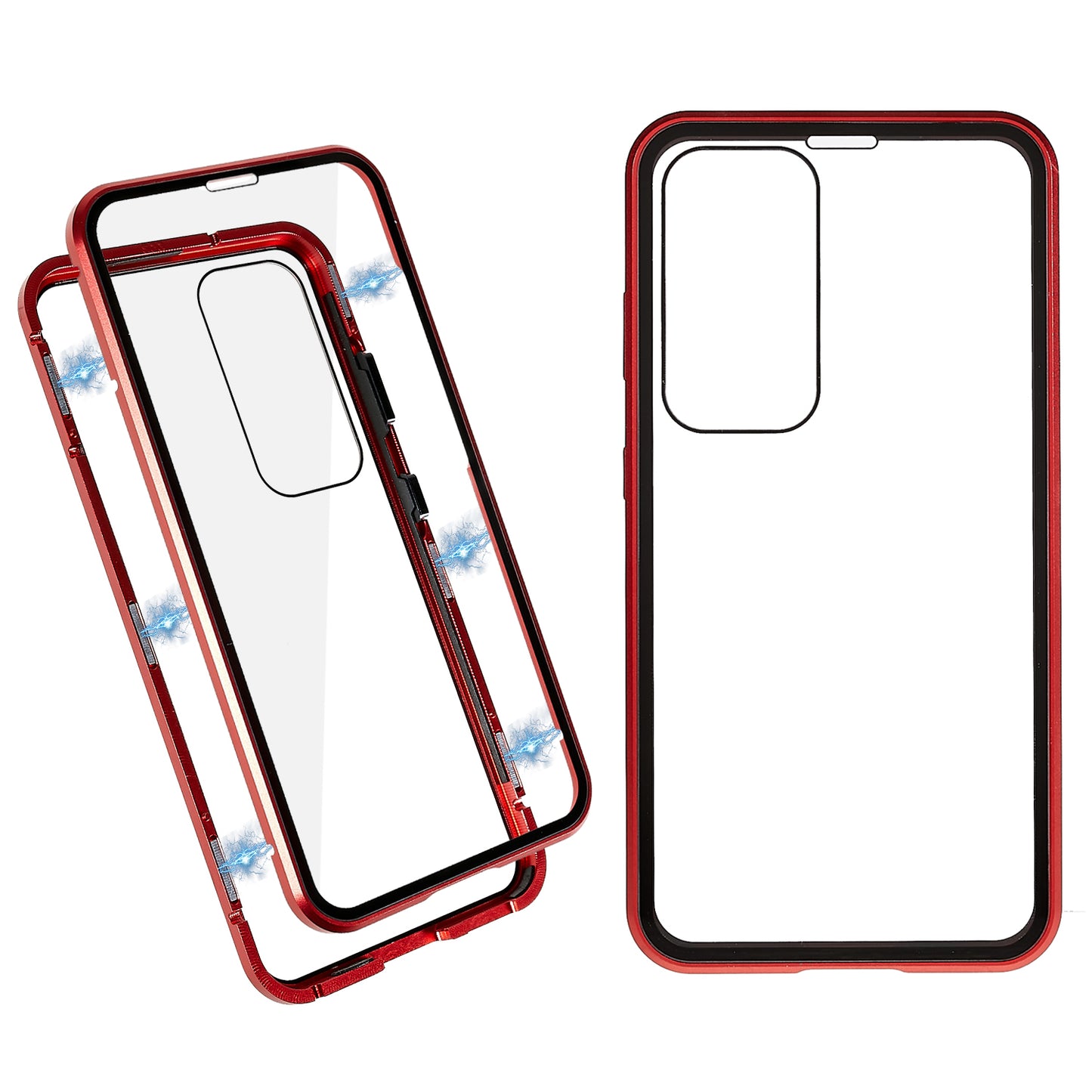 For Samsung Galaxy S24+ Clear Case Magnetic Adsorption Full Body Shockproof Phone Cover - Red