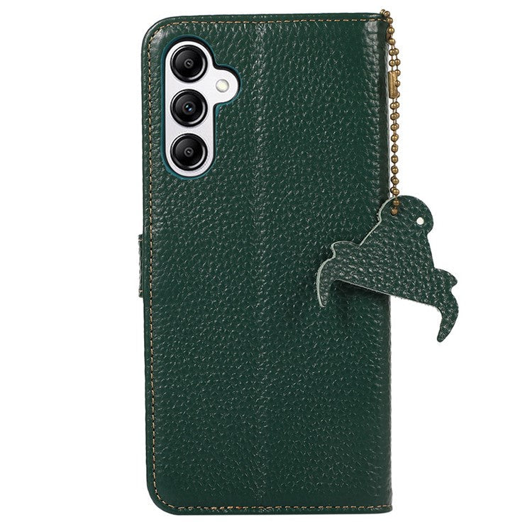 For Samsung Galaxy A25 5G (Global) (161.0 x 76.5 x 8.3mm) Genuine Cow Leather Phone Cover Lychee Texture Case - Green