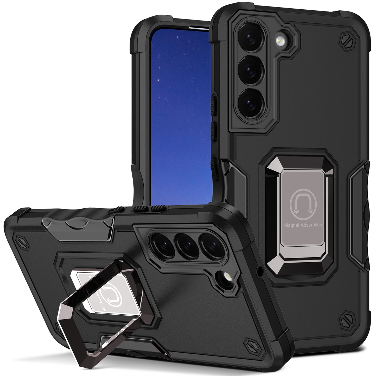 For Samsung Galaxy S24+ Case with Ring Grip Dual Layer Military Grade Protection Cover - Black