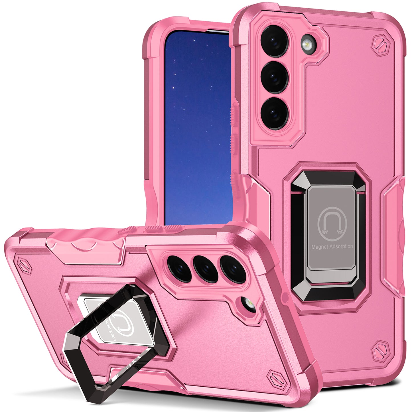 For Samsung Galaxy S24+ Case with Ring Grip Dual Layer Military Grade Protection Cover - Pink
