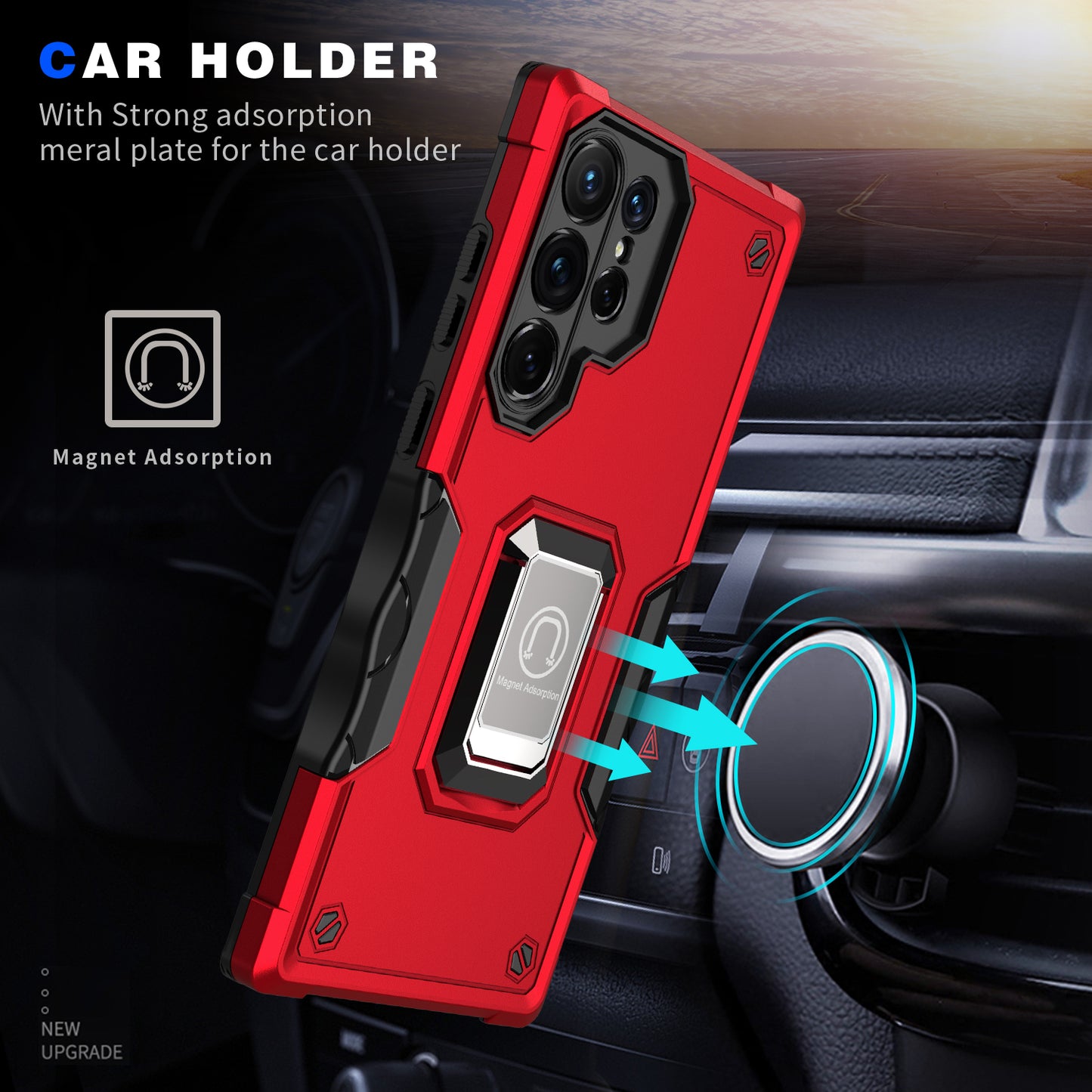 For Samsung Galaxy S24 Ultra Phone Case with Ring Holder Support Magnetic Car Mount - Green
