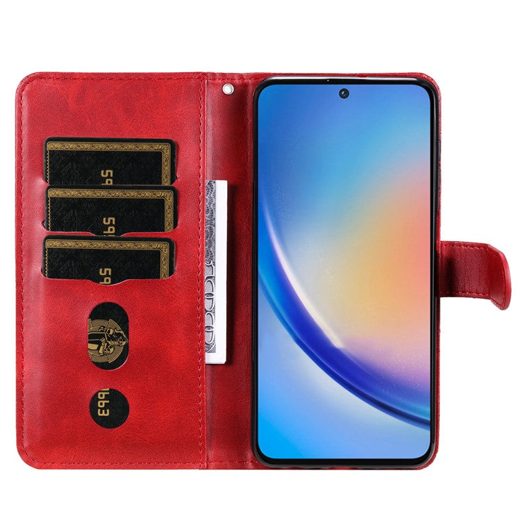 For Samsung Galaxy A35 5G Leather Case Calfskin Zipper Wallet - Red