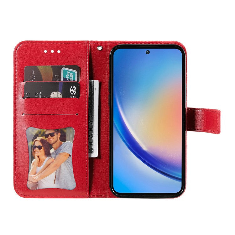 For Samsung Galaxy A35 5G Leather Case Blossoming Flower Wallet Cover - Red