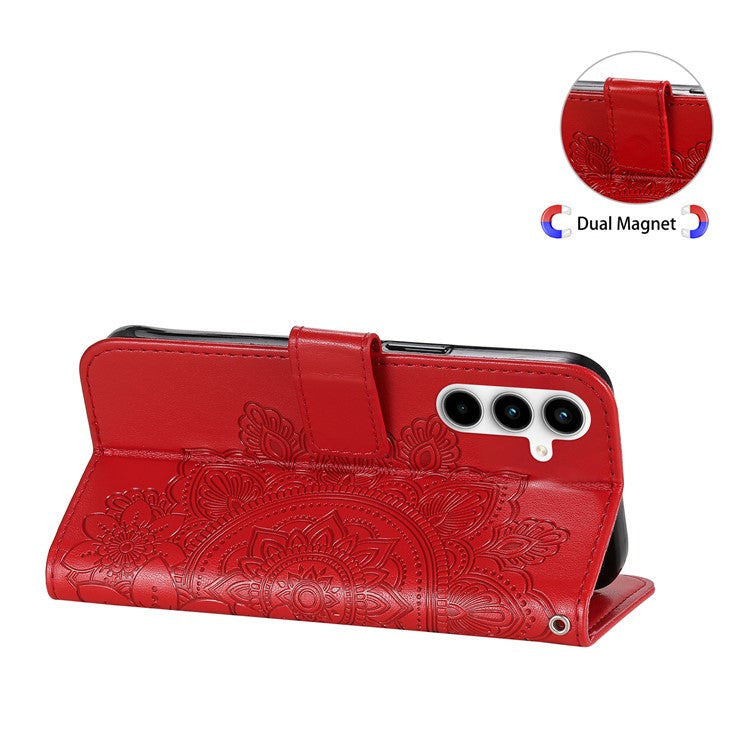 For Samsung Galaxy A35 5G Leather Case Blossoming Flower Wallet Cover - Red