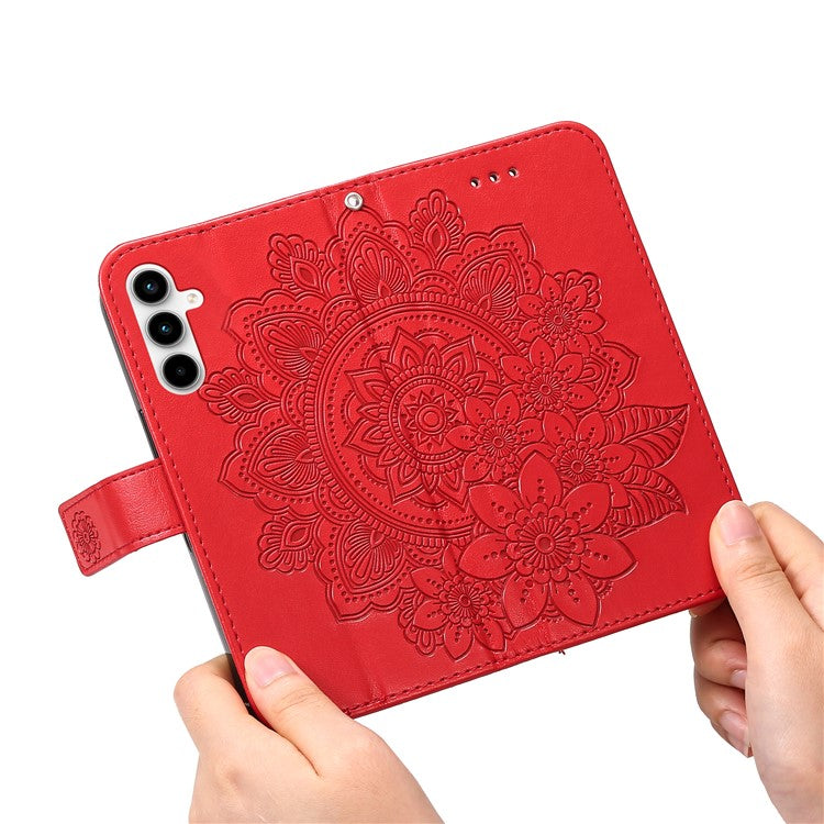 For Samsung Galaxy A35 5G Leather Case Blossoming Flower Wallet Cover - Red