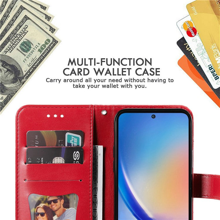 For Samsung Galaxy A35 5G Leather Case Blossoming Flower Wallet Cover - Red