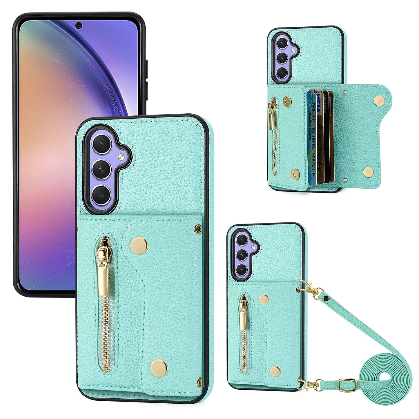 DF-09 Crossbody for Samsung Galaxy S24+ Phone Case Wallet Cover with Accordion Design - Mint Green