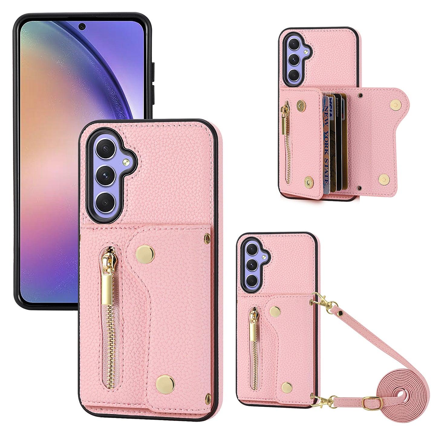 DF-09 Crossbody for Samsung Galaxy S24+ Phone Case Wallet Cover with Accordion Design - Pink