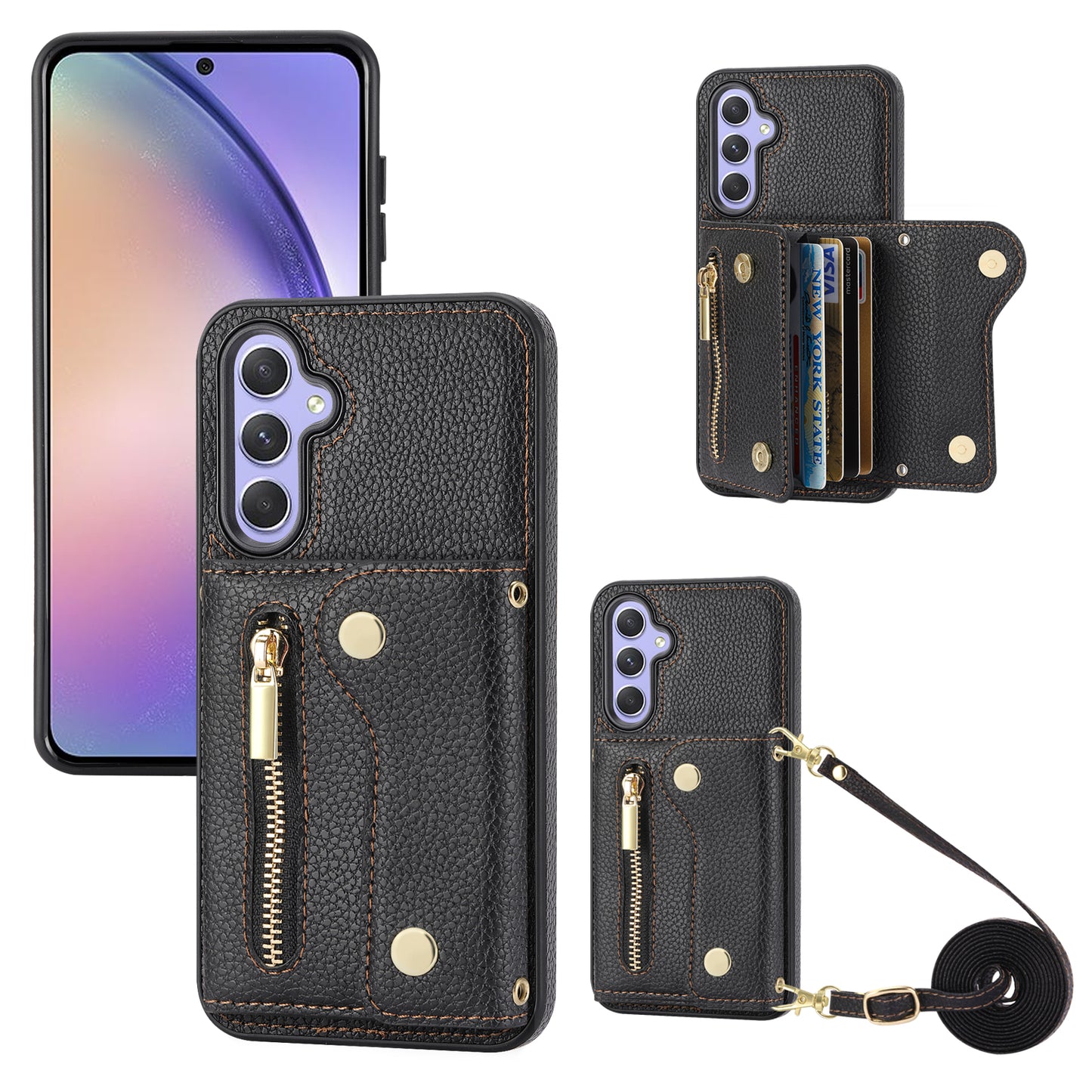 DF-09 Crossbody for Samsung Galaxy S24+ Phone Case Wallet Cover with Accordion Design - Black