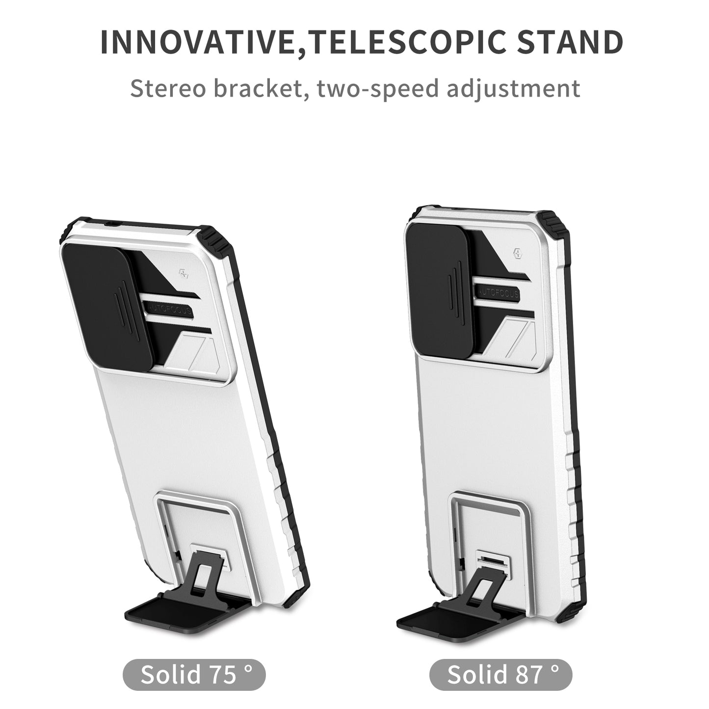For Samsung Galaxy S24 Case Slide Lens Shield Anti-drop PC+TPU Kickstand Back Cover - White