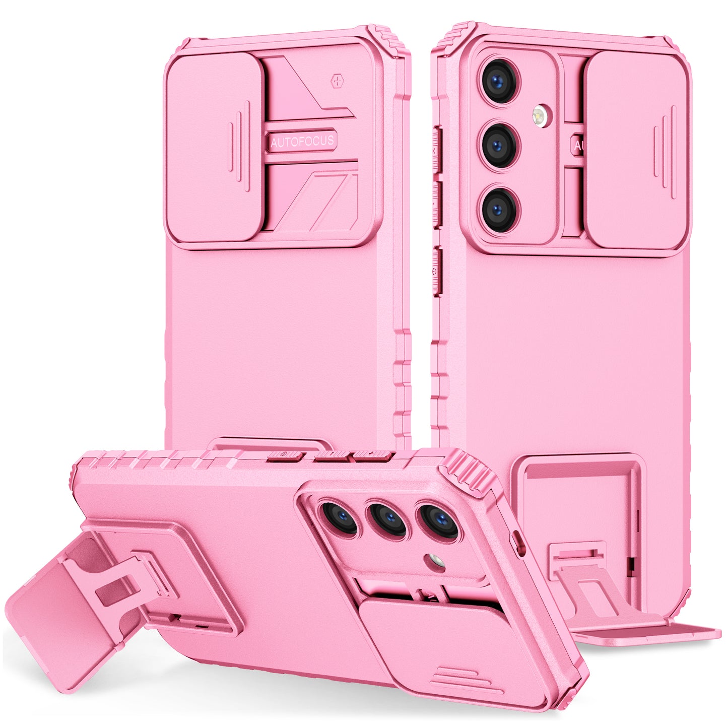 For Samsung Galaxy S24 Case Slide Lens Shield Anti-drop PC+TPU Kickstand Back Cover - Pink
