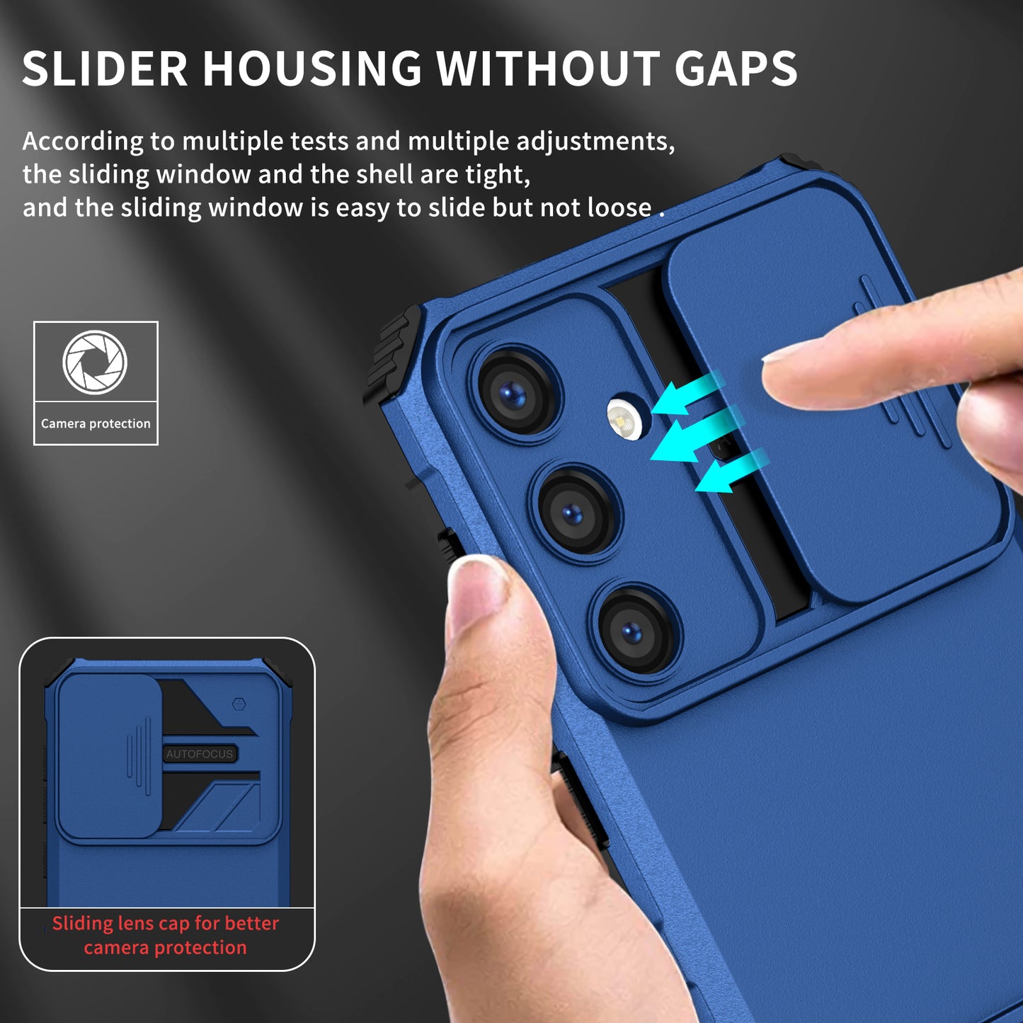 For Samsung Galaxy S24 Case Slide Lens Shield Anti-drop PC+TPU Kickstand Back Cover - Blue