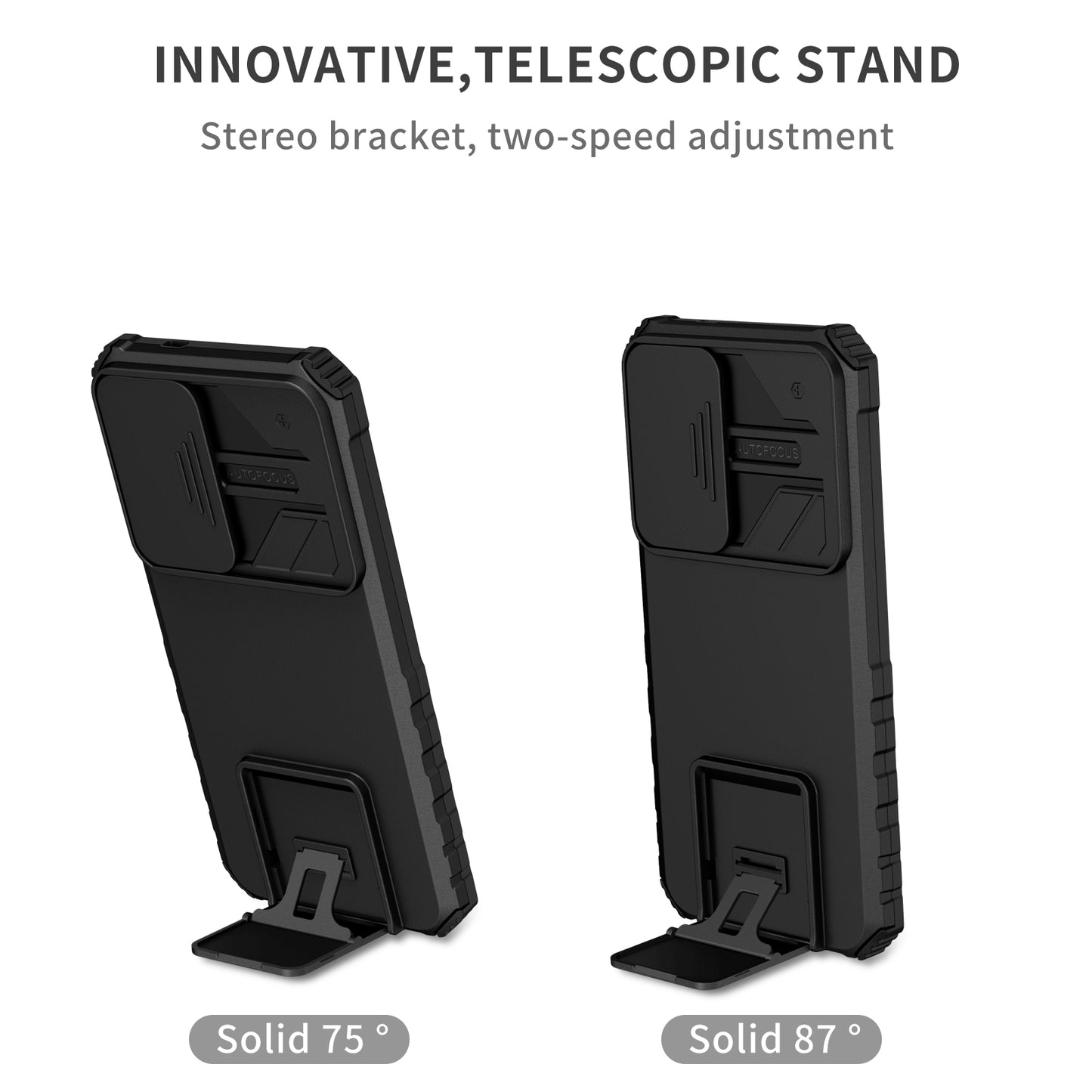 For Samsung Galaxy S24+ Cell Phone Cases Slide Lens Shield PC+TPU Kickstand Cover - Black