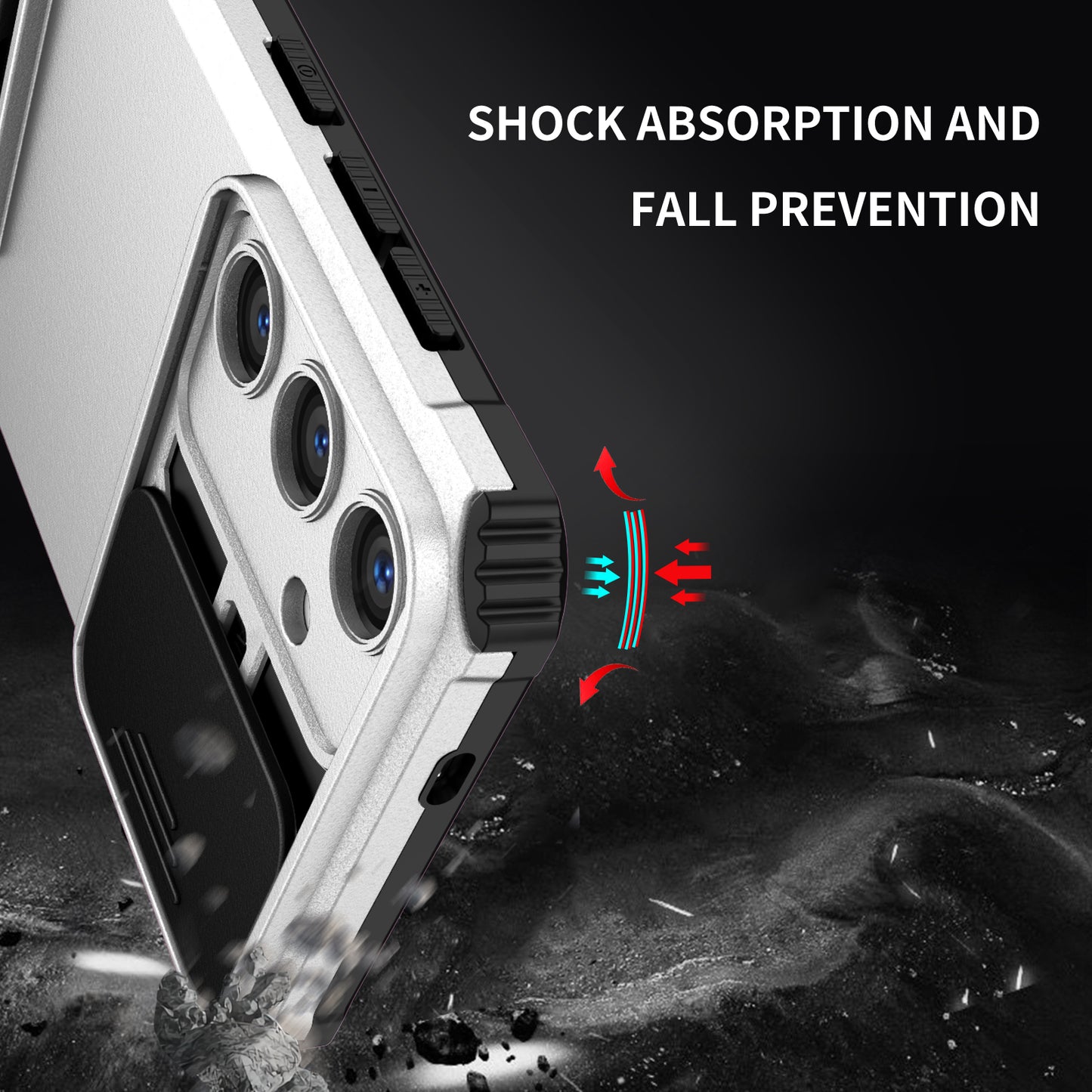For Samsung Galaxy S24+ Cell Phone Cases Slide Lens Shield PC+TPU Kickstand Cover - White