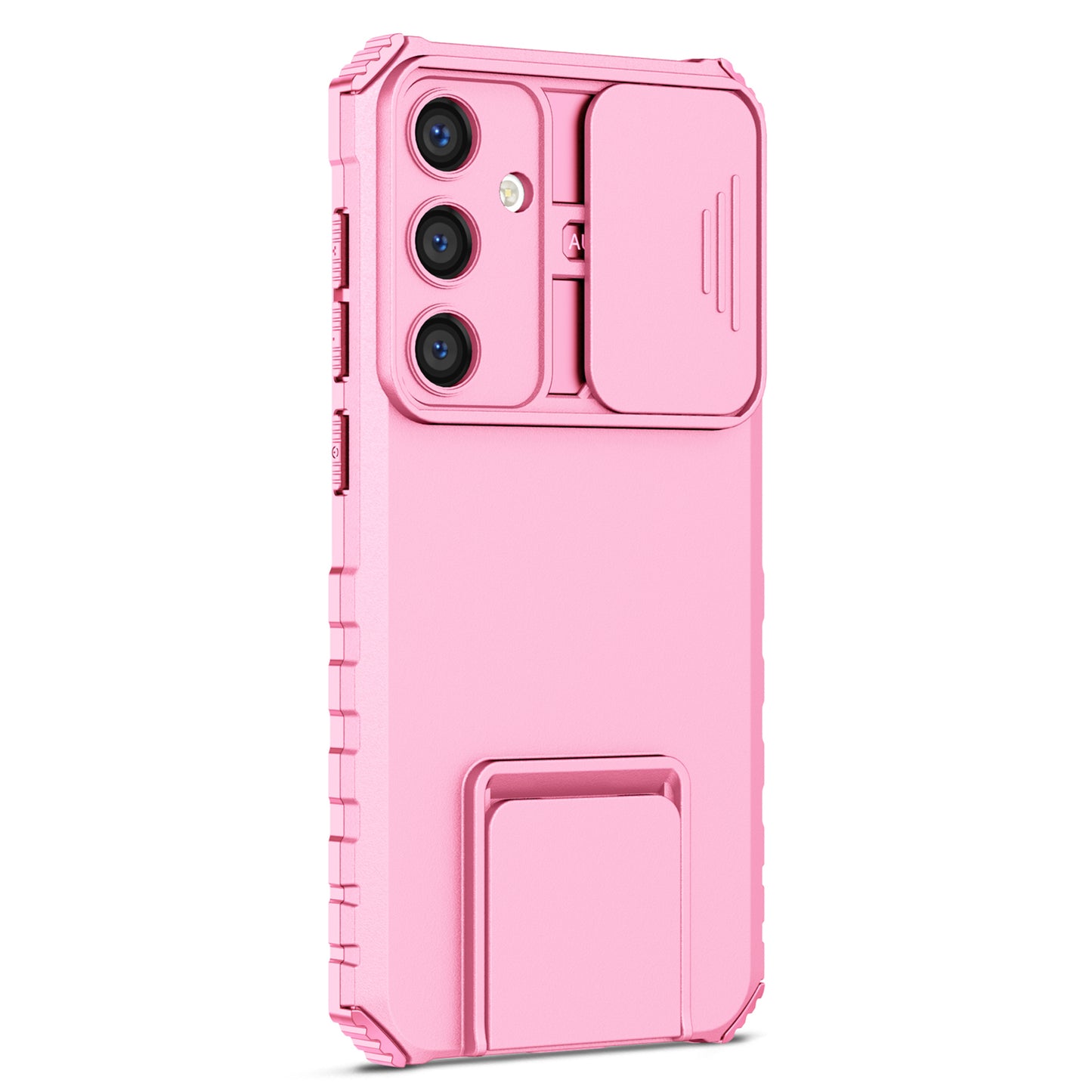For Samsung Galaxy S24+ Cell Phone Cases Slide Lens Shield PC+TPU Kickstand Cover - Pink