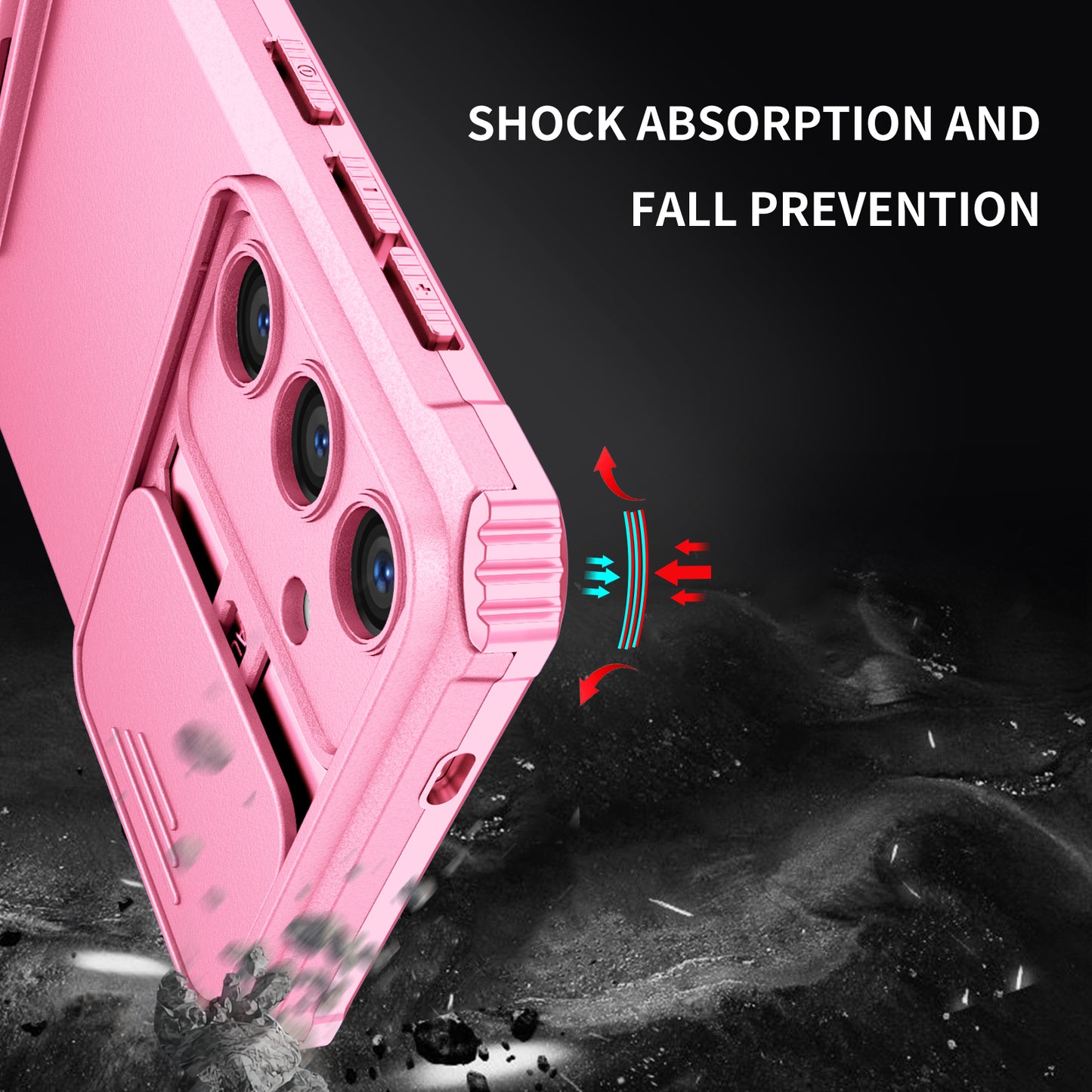 For Samsung Galaxy S24+ Cell Phone Cases Slide Lens Shield PC+TPU Kickstand Cover - Pink