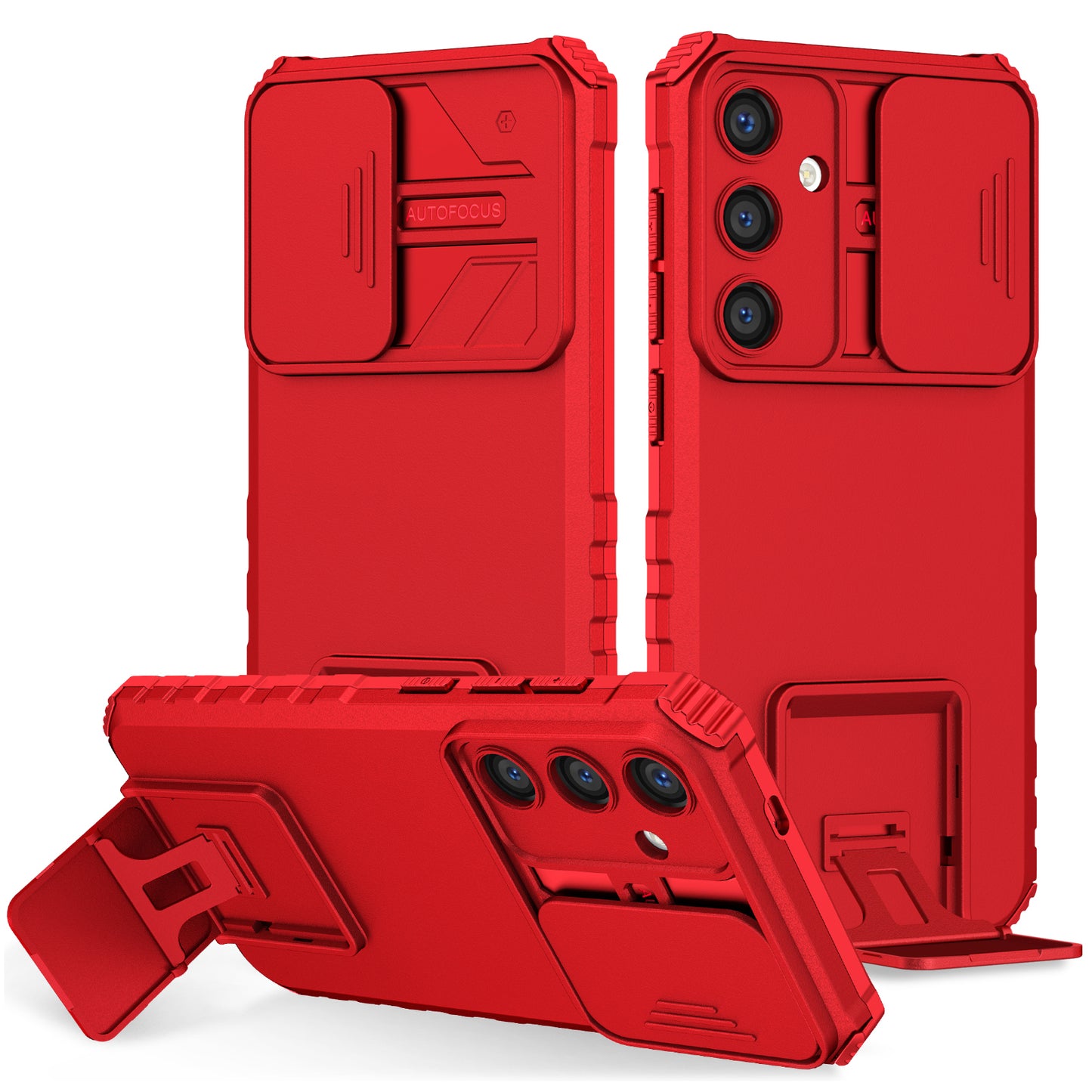 For Samsung Galaxy S24+ Cell Phone Cases Slide Lens Shield PC+TPU Kickstand Cover - Red