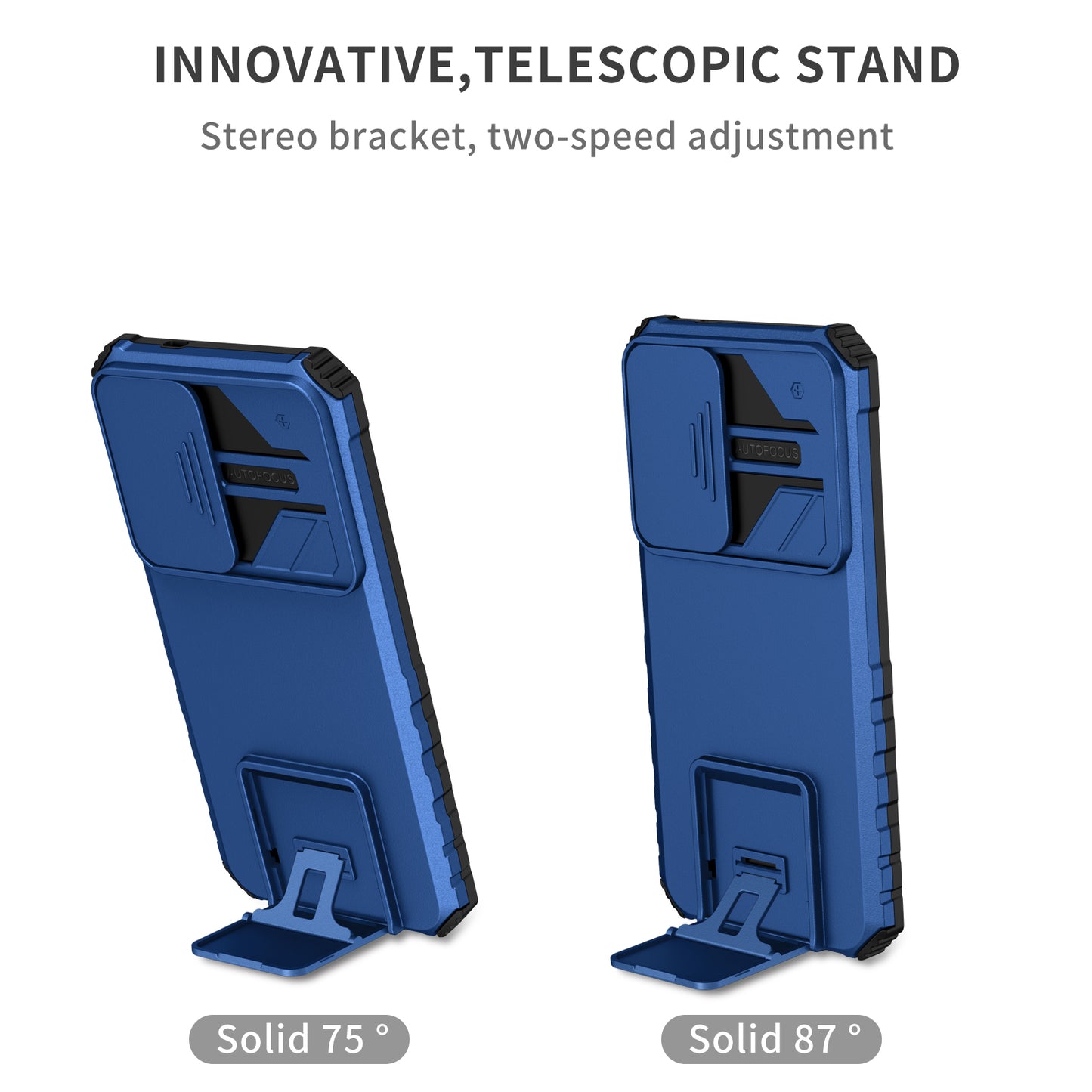 For Samsung Galaxy S24+ Cell Phone Cases Slide Lens Shield PC+TPU Kickstand Cover - Blue