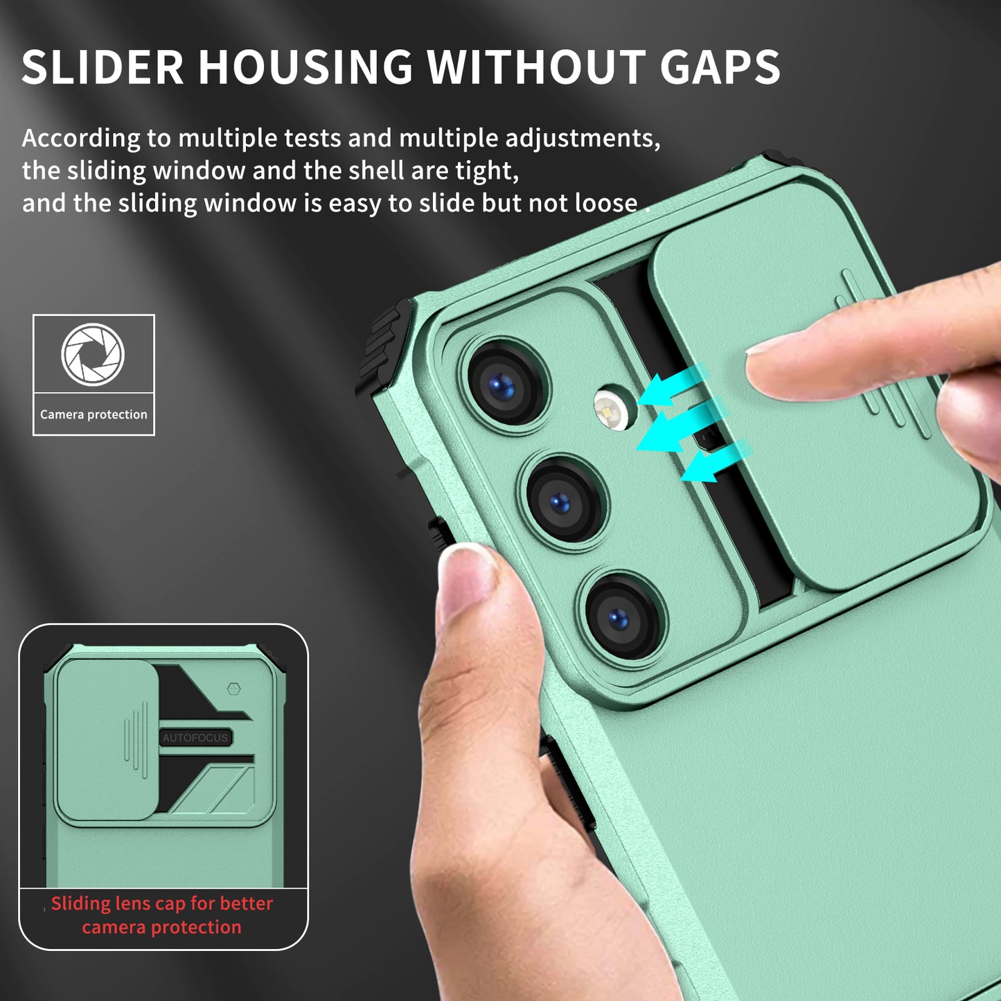 For Samsung Galaxy S24+ Cell Phone Cases Slide Lens Shield PC+TPU Kickstand Cover - Baby Blue