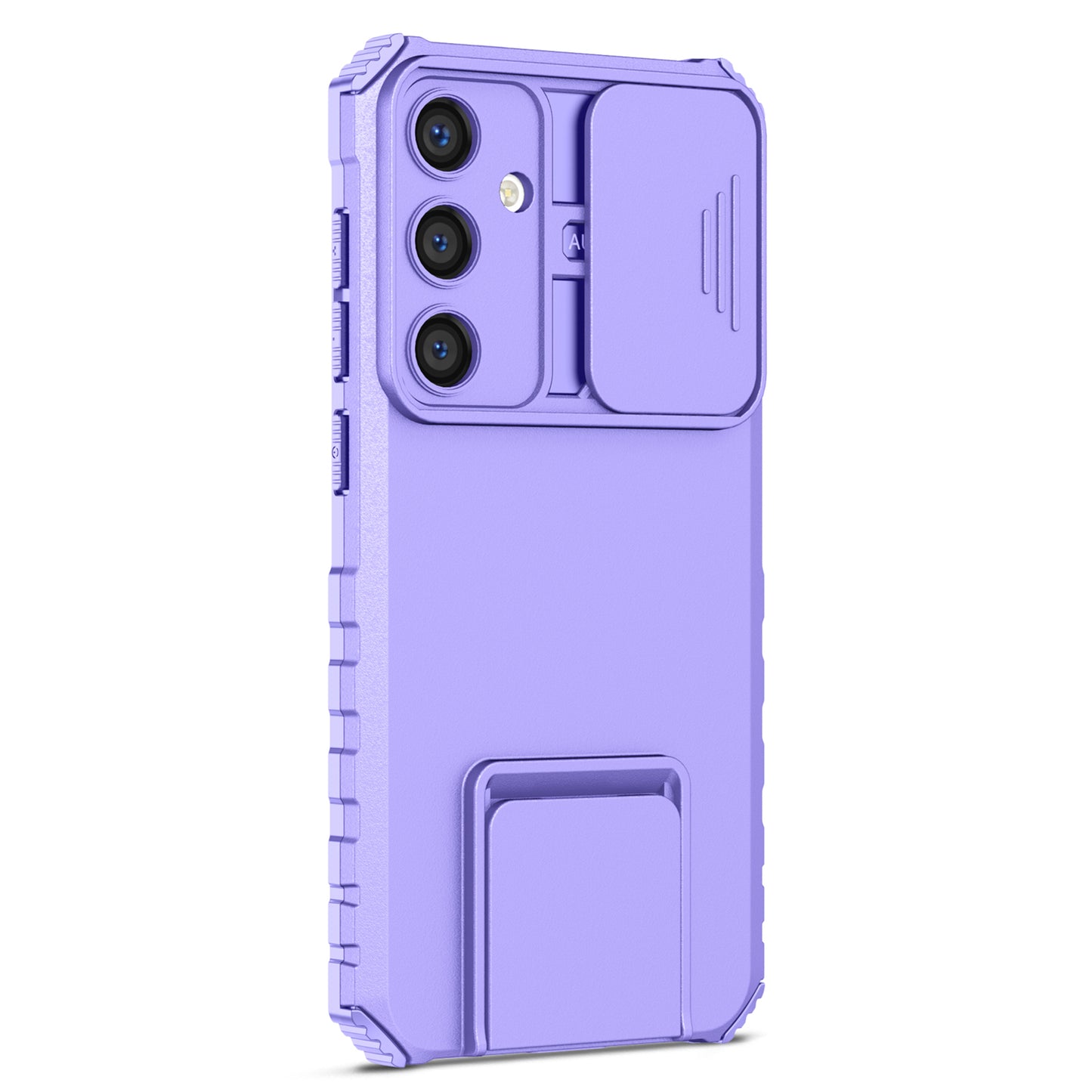For Samsung Galaxy S24+ Cell Phone Cases Slide Lens Shield PC+TPU Kickstand Cover - Purple