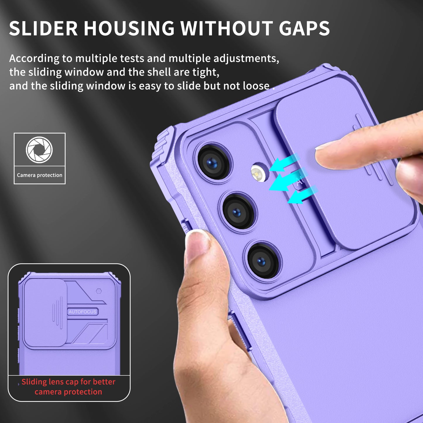 For Samsung Galaxy S24+ Cell Phone Cases Slide Lens Shield PC+TPU Kickstand Cover - Purple