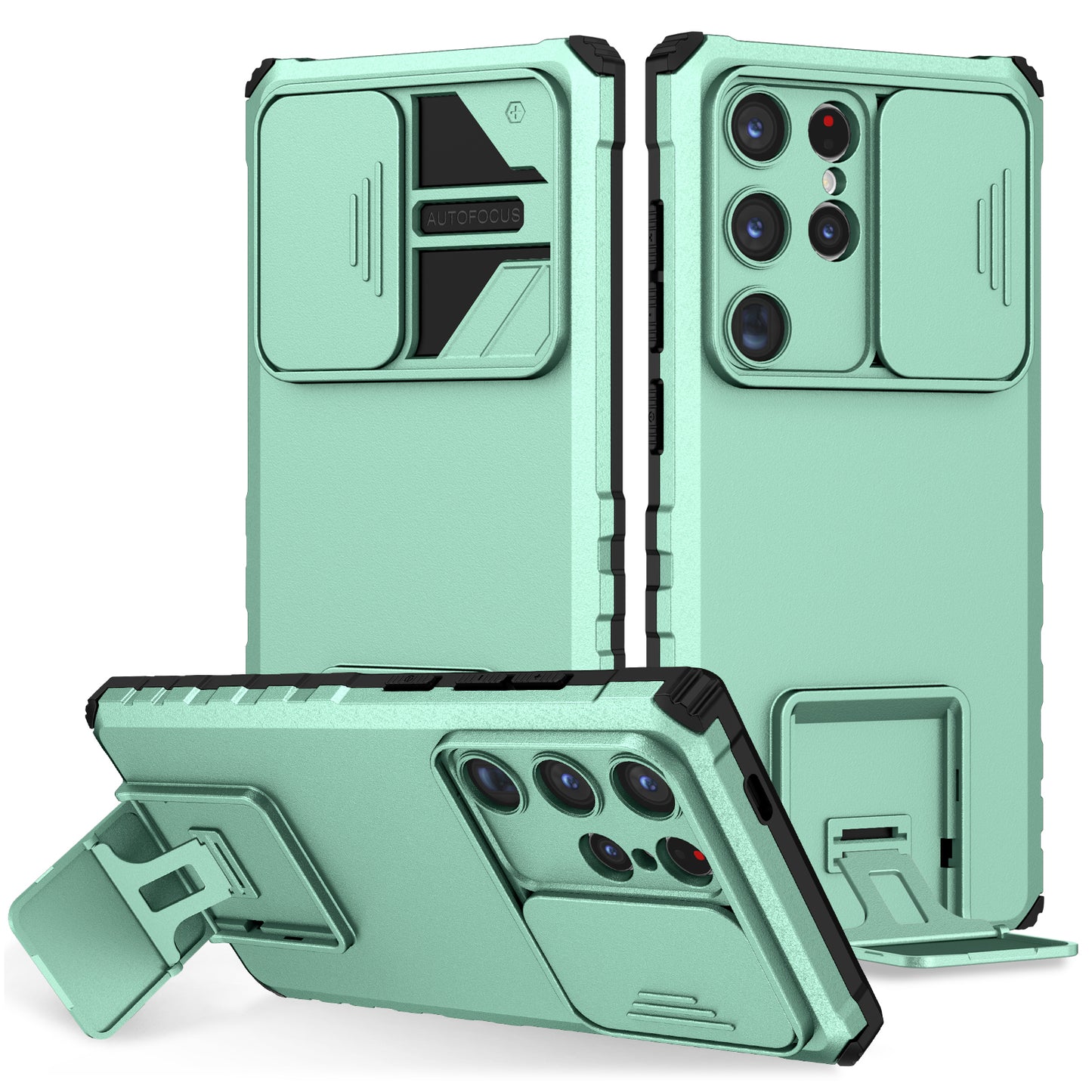 For Samsung Galaxy S24 Ultra Cell Phone Cases Slide Lens Shield PC+TPU Cover with Kickstand - Baby Blue
