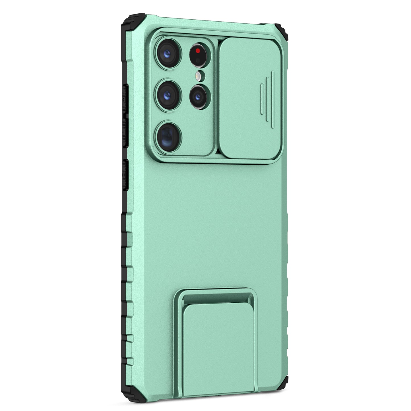 For Samsung Galaxy S24 Ultra Cell Phone Cases Slide Lens Shield PC+TPU Cover with Kickstand - Baby Blue