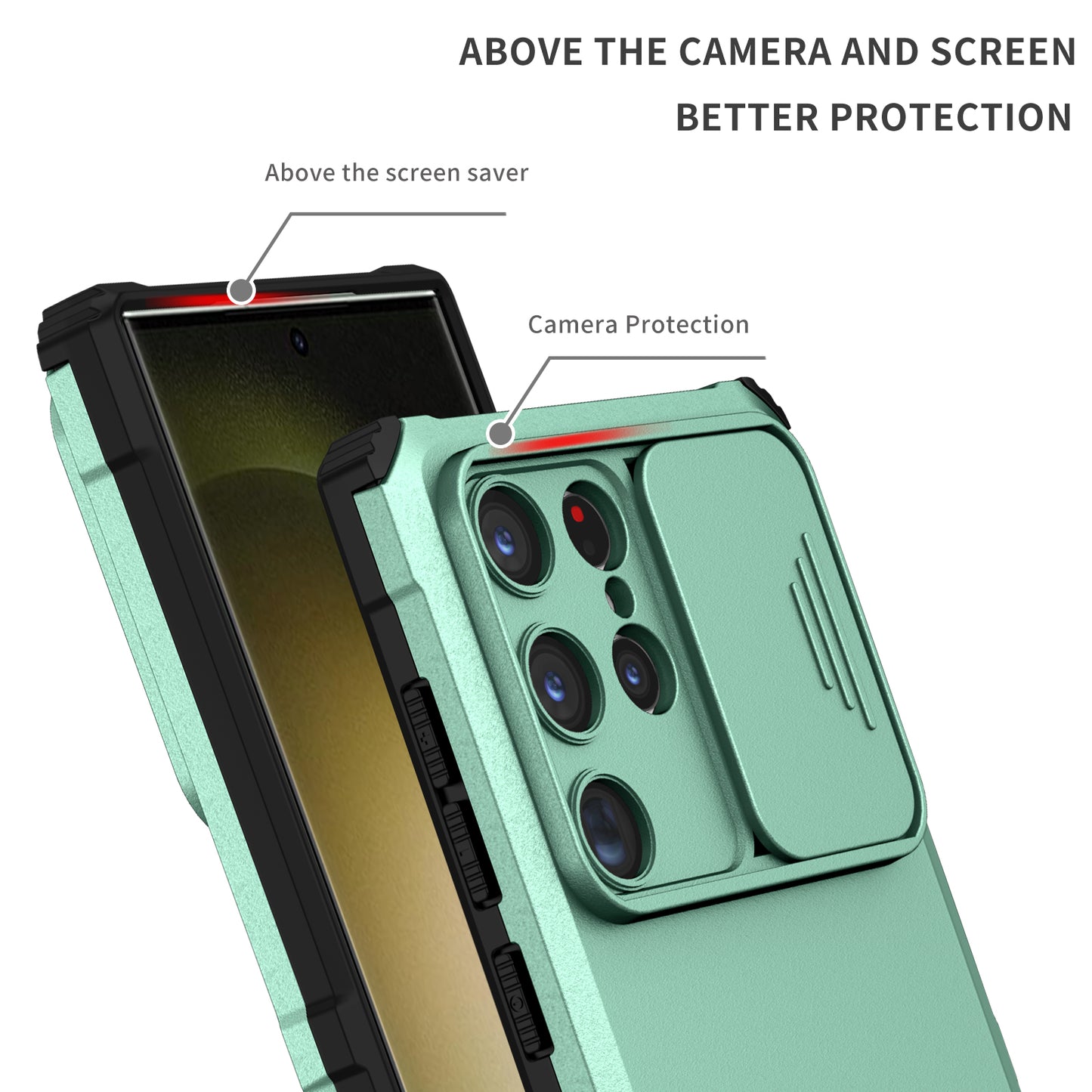 For Samsung Galaxy S24 Ultra Cell Phone Cases Slide Lens Shield PC+TPU Cover with Kickstand - Baby Blue
