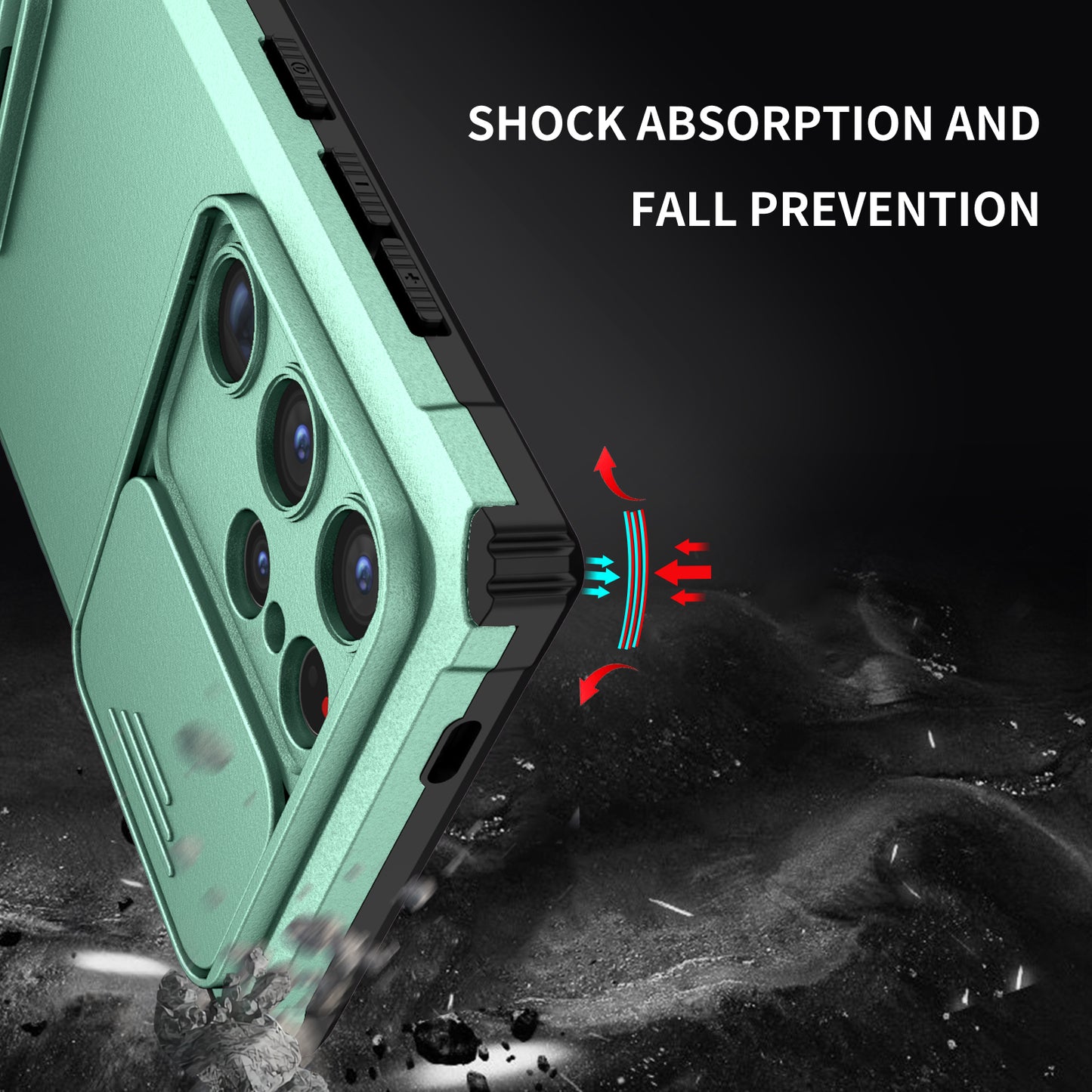 For Samsung Galaxy S24 Ultra Cell Phone Cases Slide Lens Shield PC+TPU Cover with Kickstand - Baby Blue