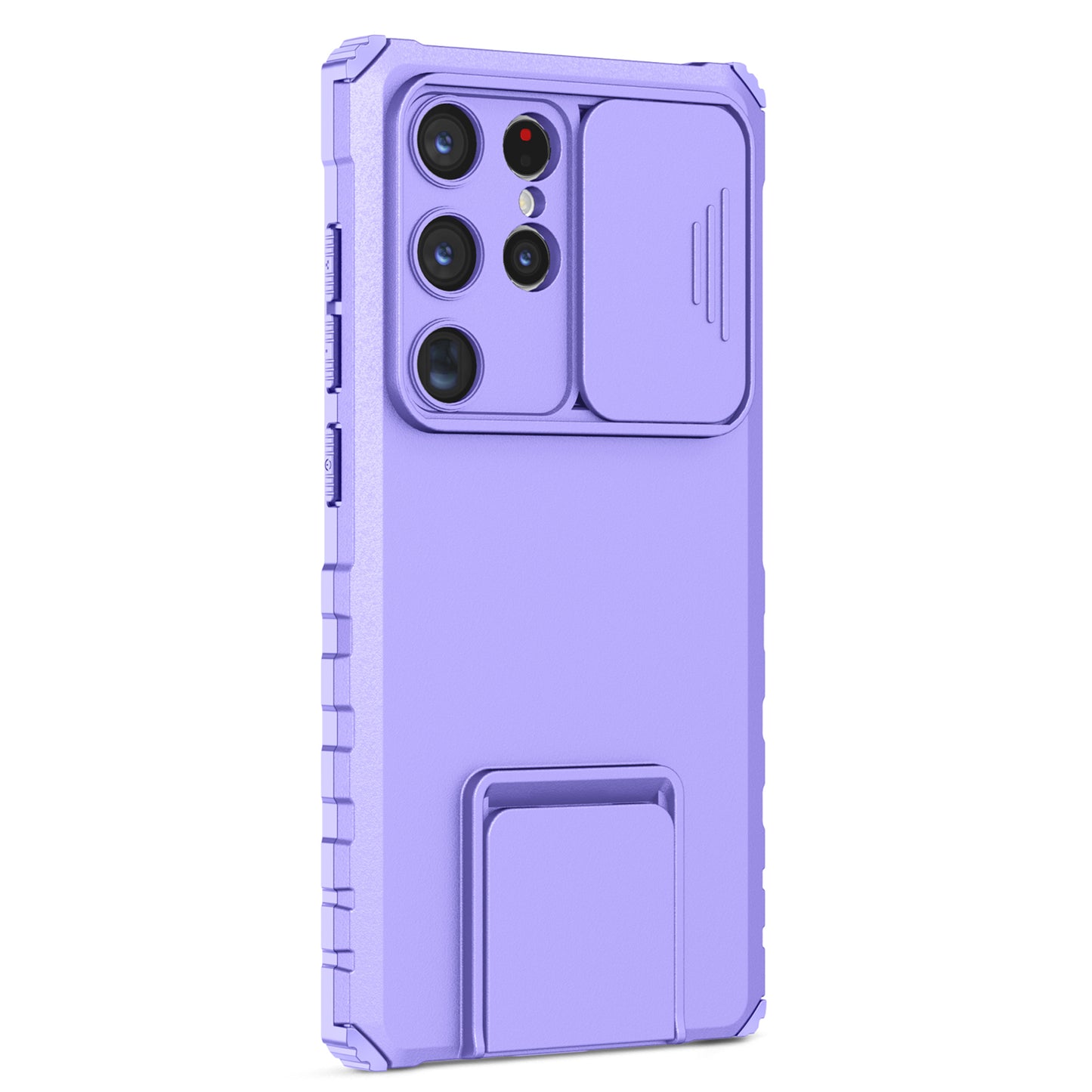 For Samsung Galaxy S24 Ultra Cell Phone Cases Slide Lens Shield PC+TPU Cover with Kickstand - Purple