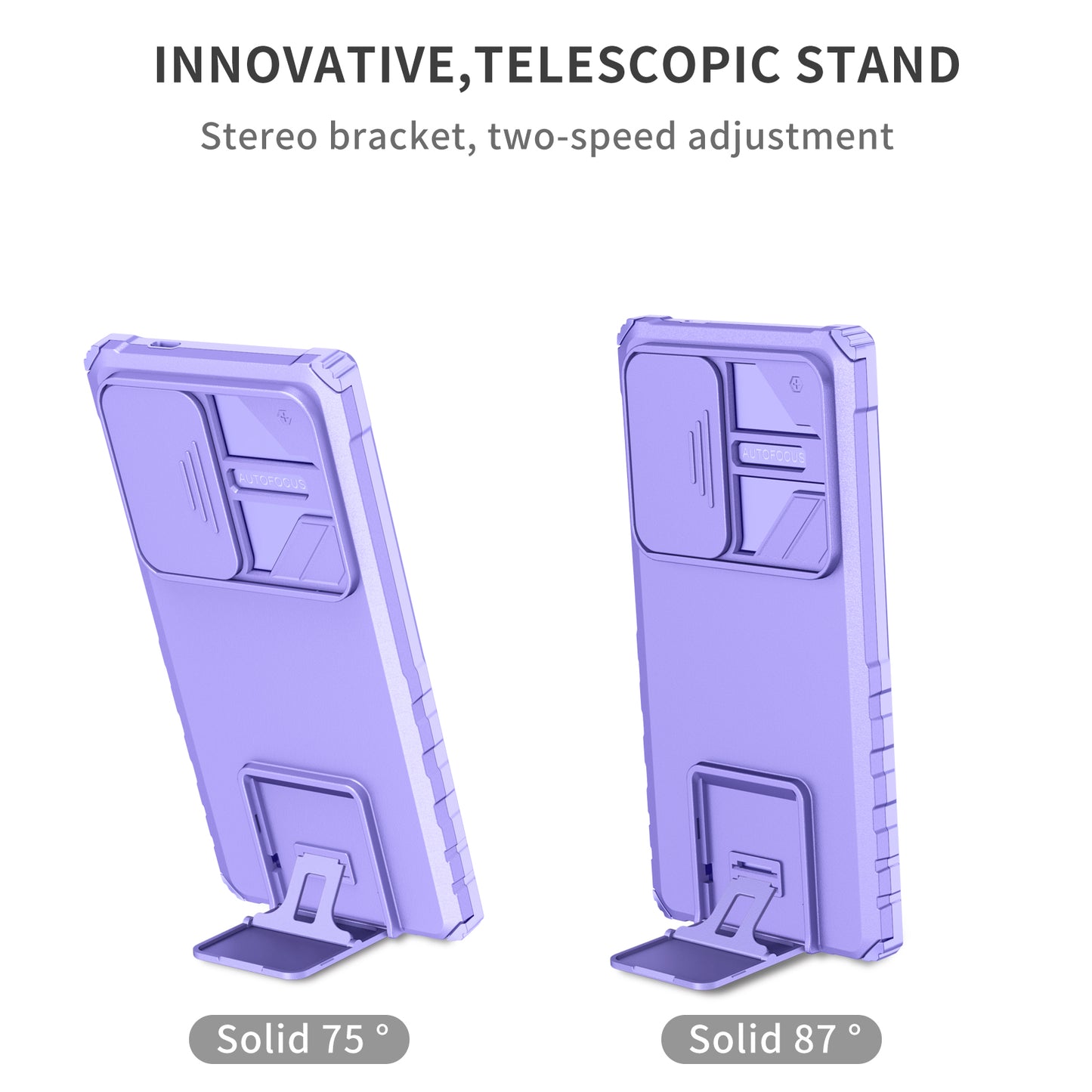 For Samsung Galaxy S24 Ultra Cell Phone Cases Slide Lens Shield PC+TPU Cover with Kickstand - Purple