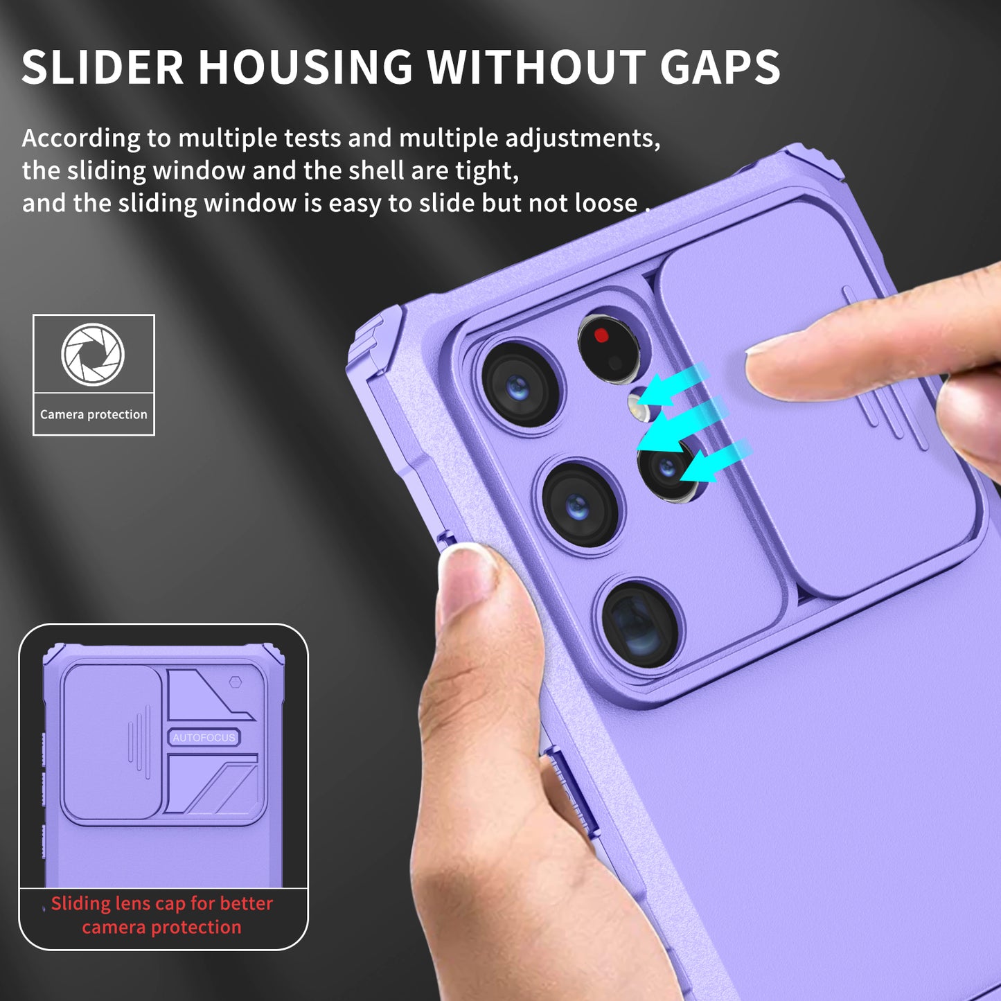 For Samsung Galaxy S24 Ultra Cell Phone Cases Slide Lens Shield PC+TPU Cover with Kickstand - Purple