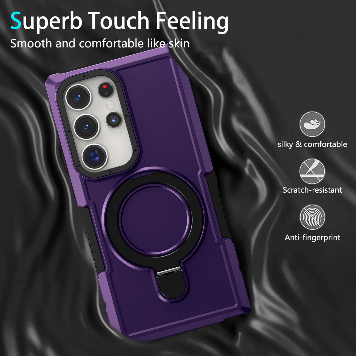 For Samsung Galaxy S24 Ultra Case TPU+PC 2-in-1 Ring Kickstand Shockproof Cover - Dark Purple